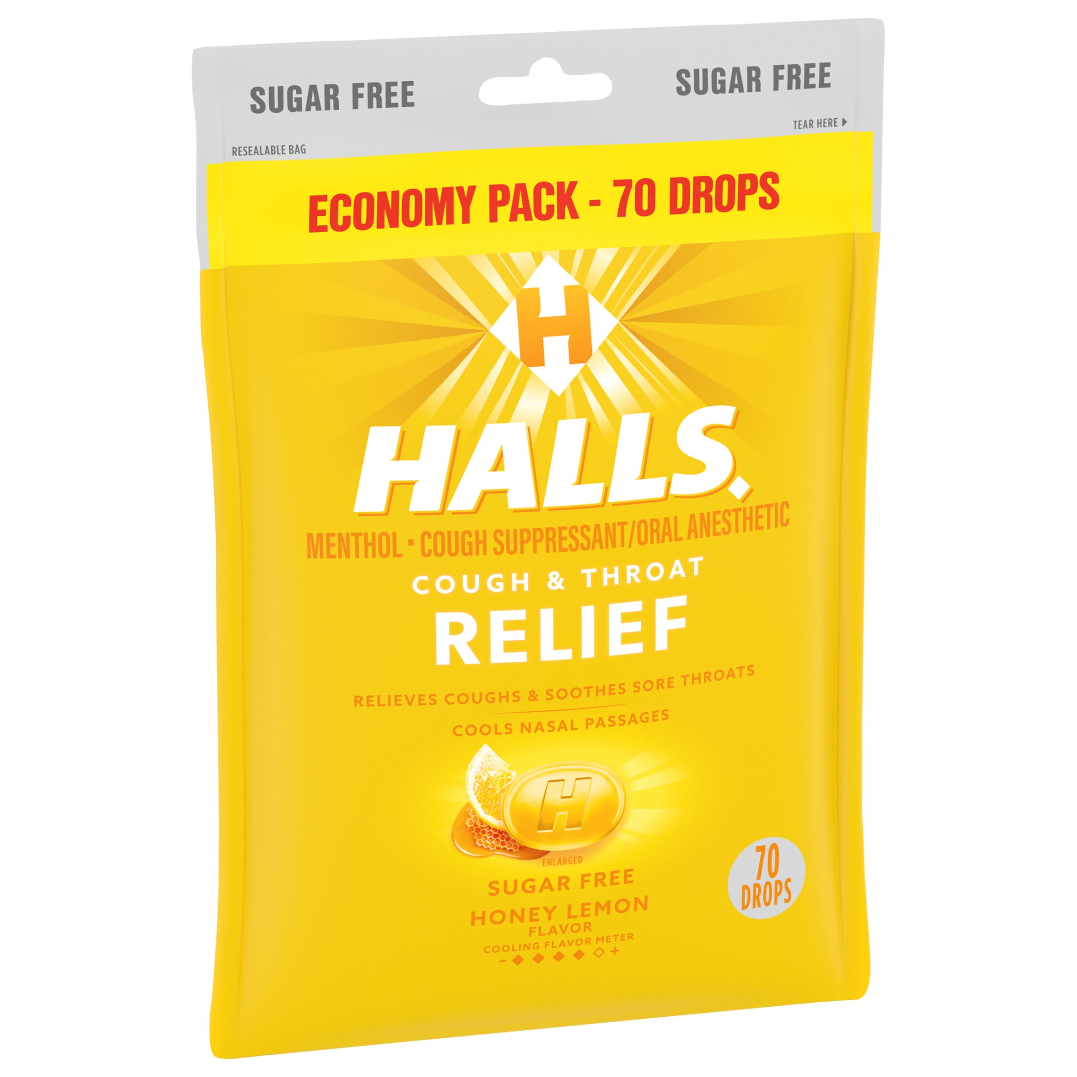 Halls Relief Honey Lemon Sugar Free Cough Drops Economy Pack 70 Drops