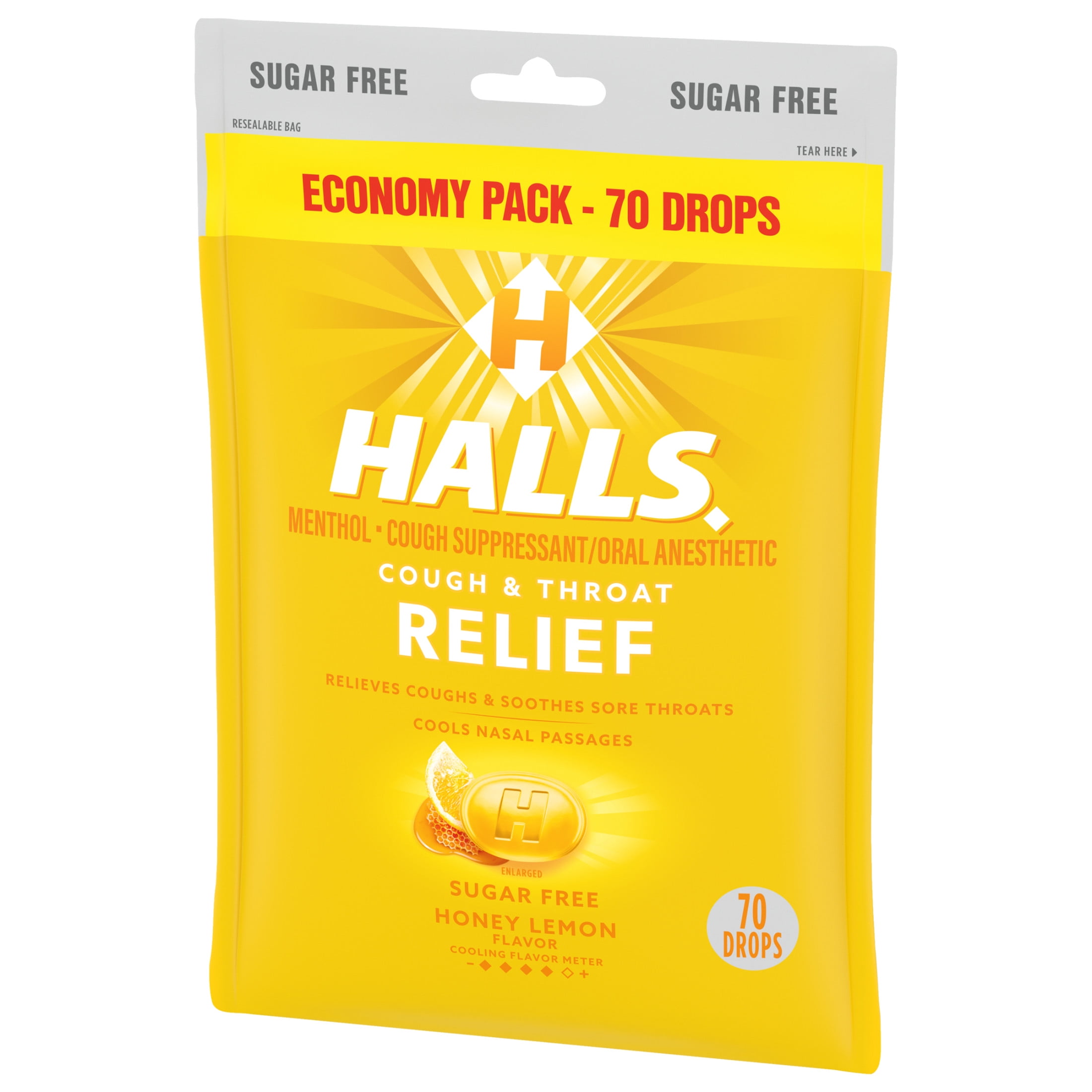 Halls Relief Honey Lemon Sugar Free Cough Drops Economy Pack 70 Drops