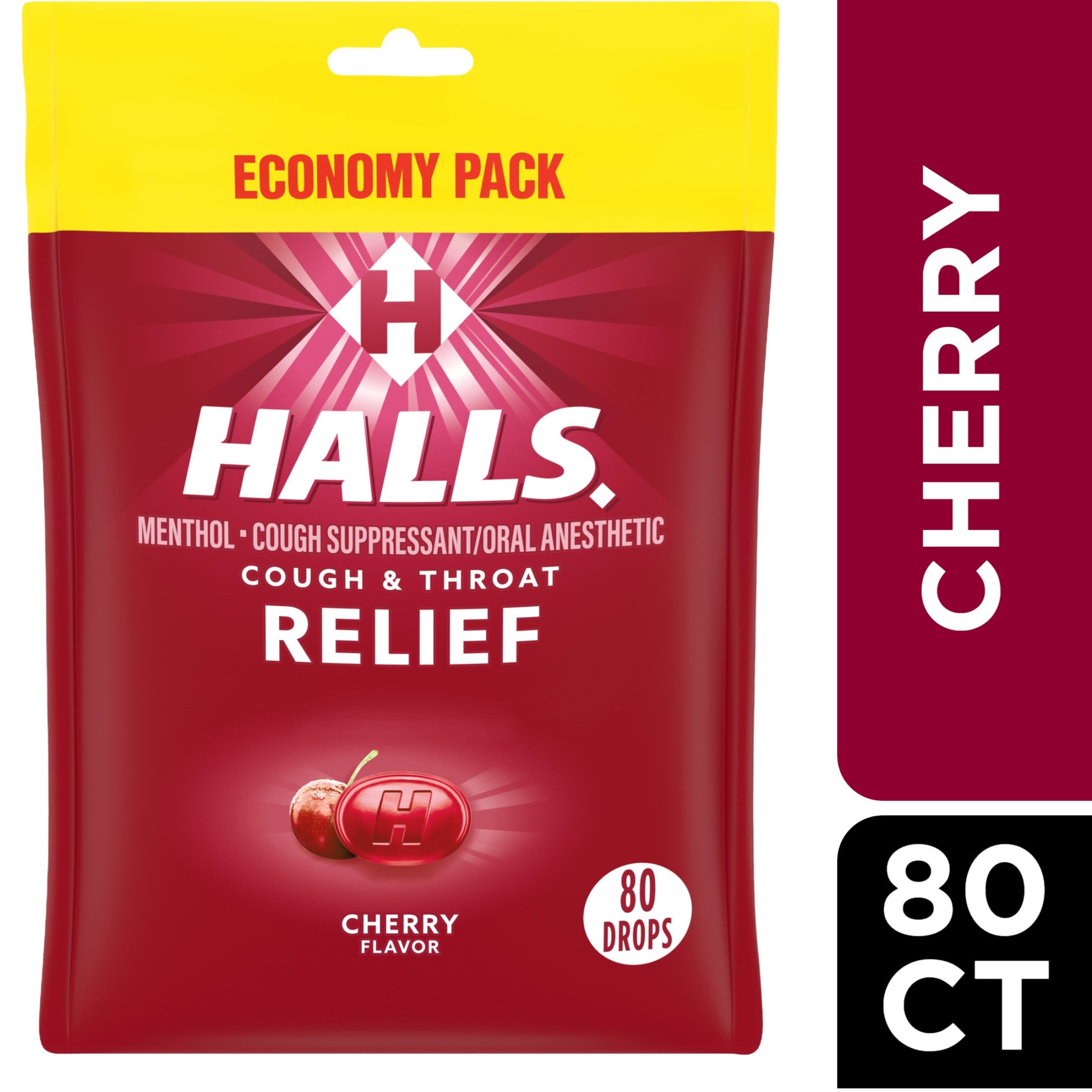 Halls Relief Cherry Cough Drops Economy Pack 2 Pack 80 Drops