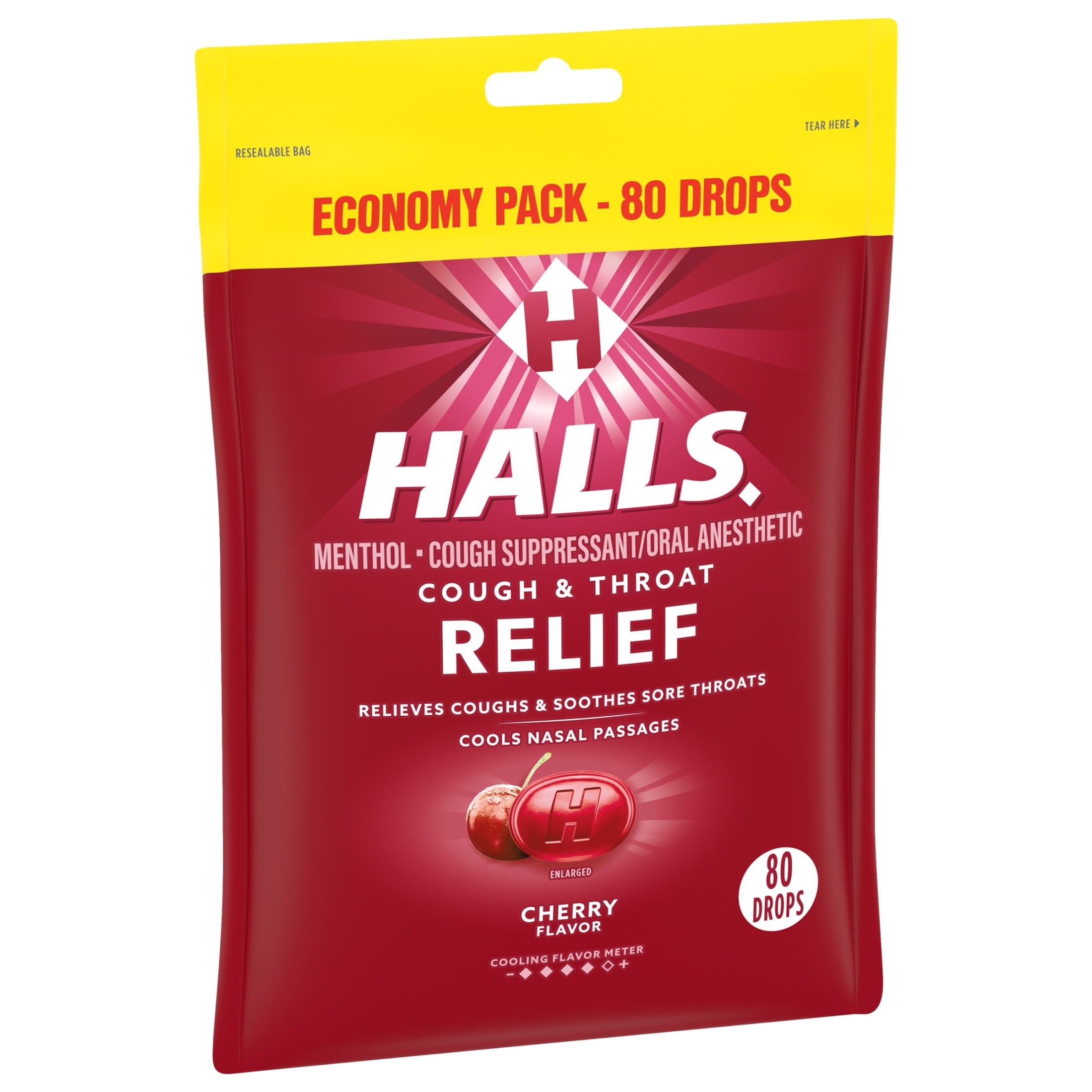 Halls Relief Cherry Cough Drops Economy Pack 2 Pack 80 Drops
