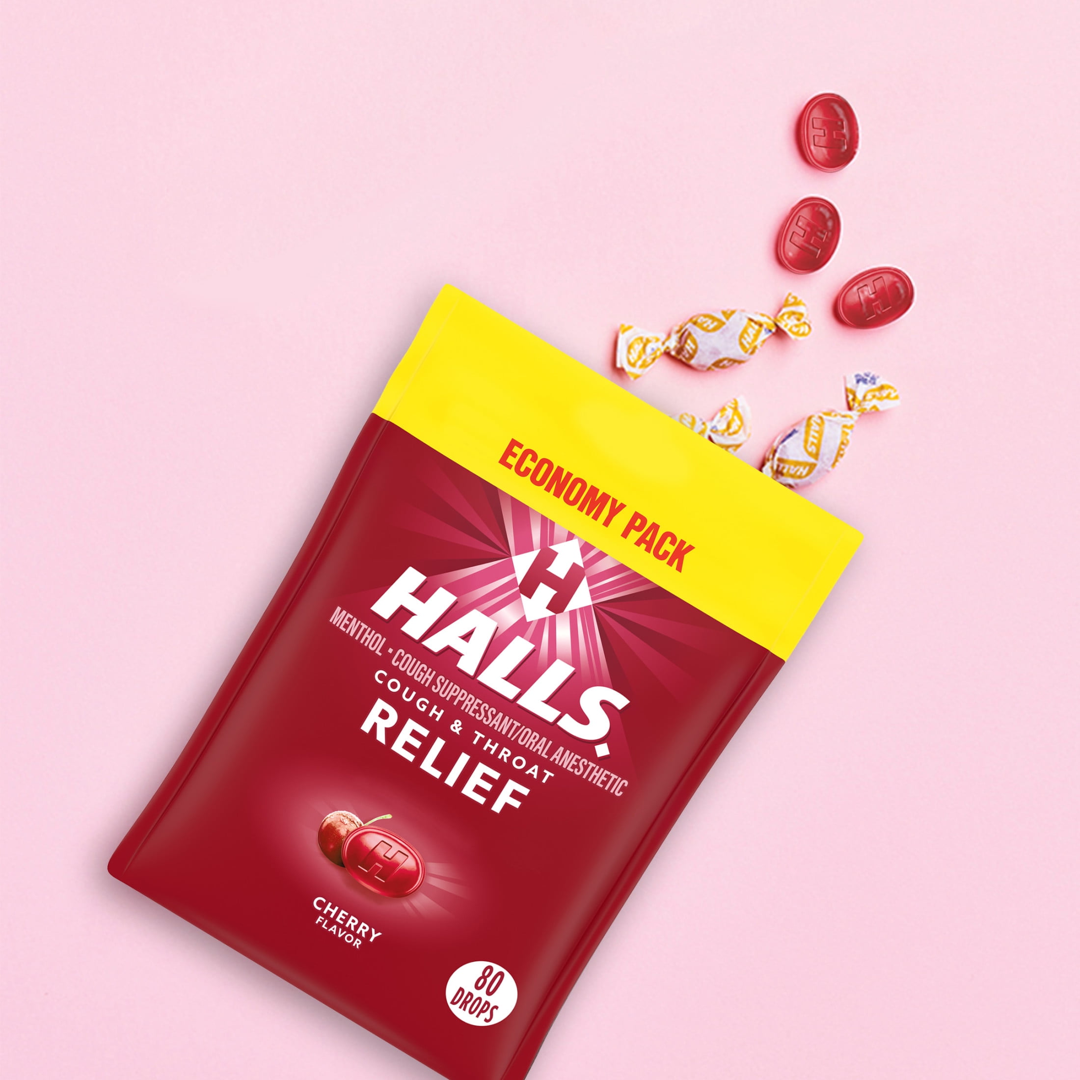 Halls Relief Cherry Cough Drops Economy Pack 2 Pack 80 Drops