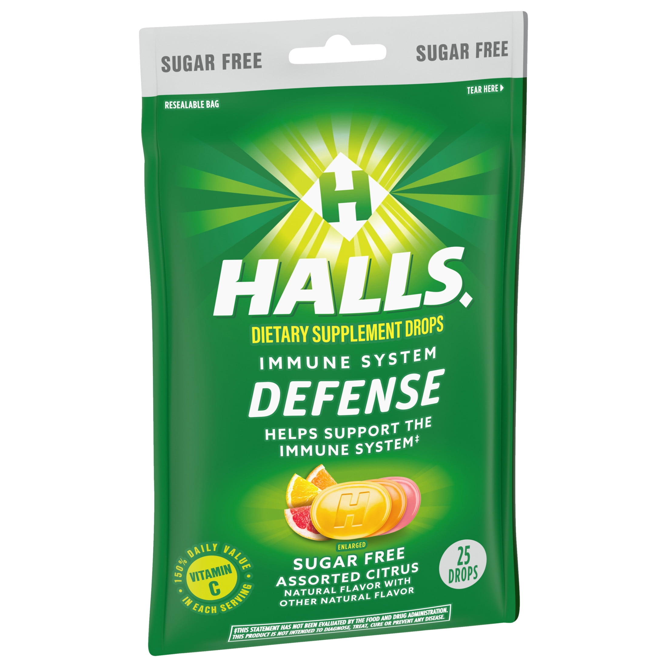 Halls Defense Assorted Citrus Sugar Free Vitamin C Drops 25-Drops