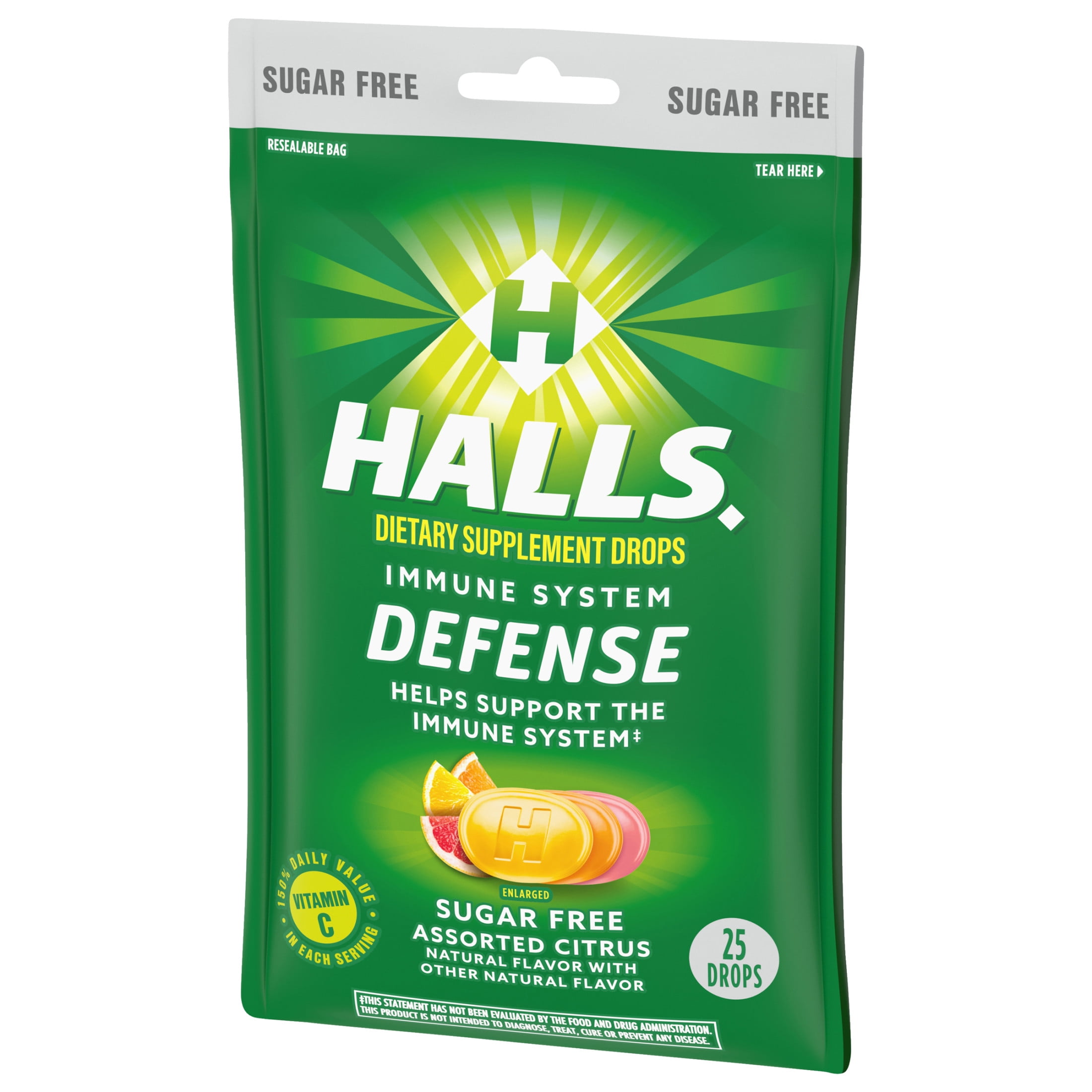 Halls Defense Assorted Citrus Sugar Free Vitamin C Drops 25-Drops