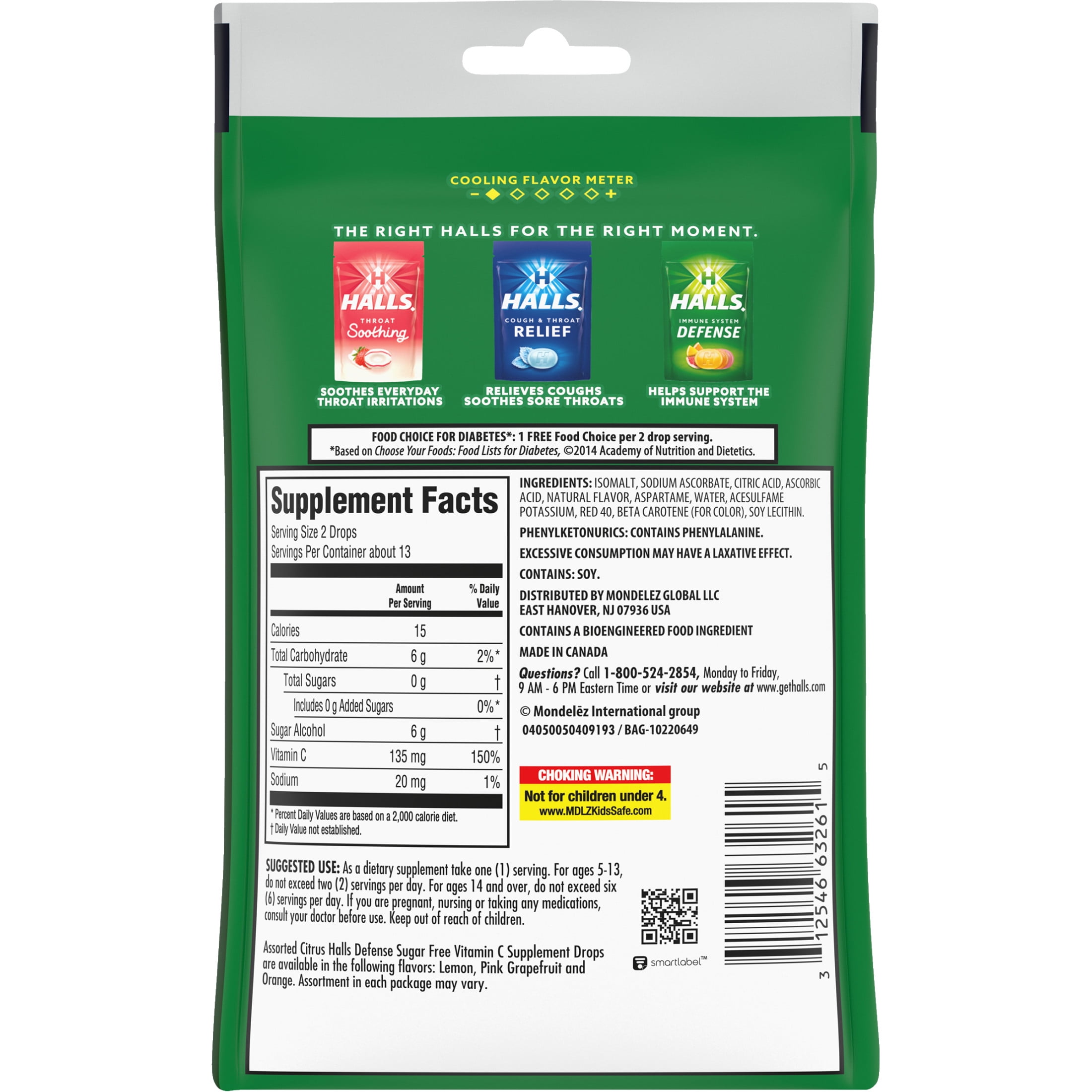 Halls Defense Assorted Citrus Sugar Free Vitamin C Drops 25-Drops