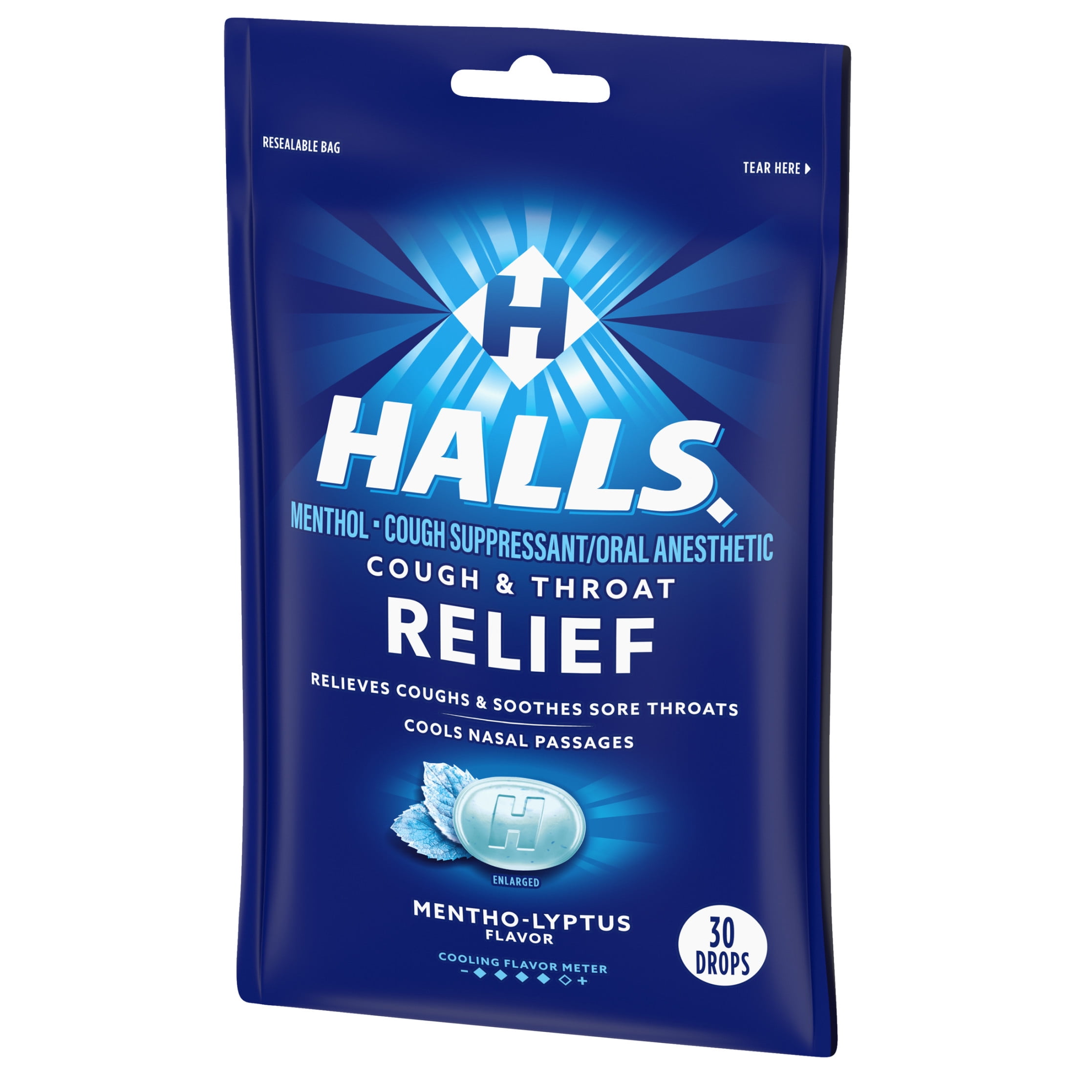 Halls Mentho-Lyptus Cough Drops 30 ct - Fast Relief Acai Flavor
