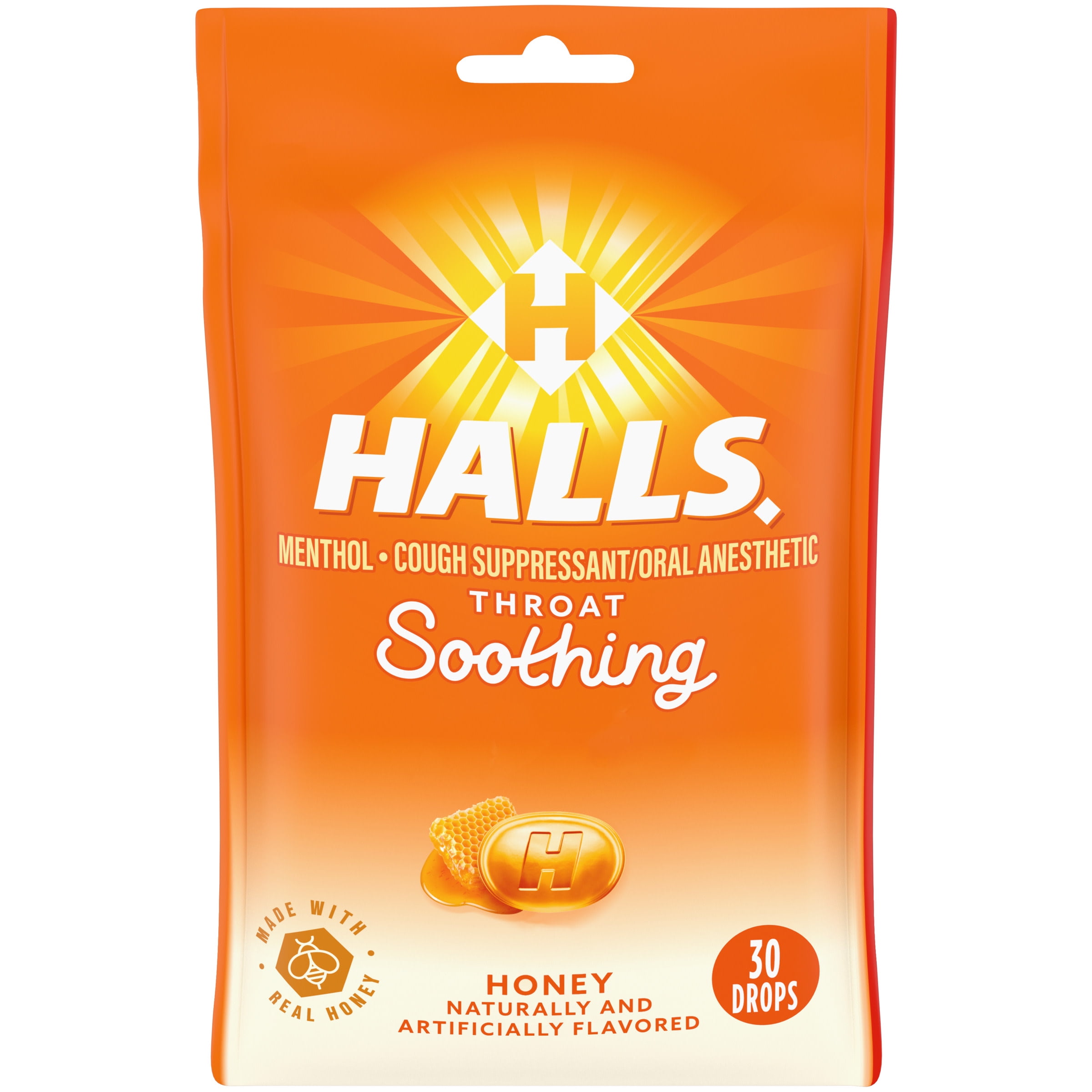 Halls Honey Throat Soothing Cough Drops 30 Drops