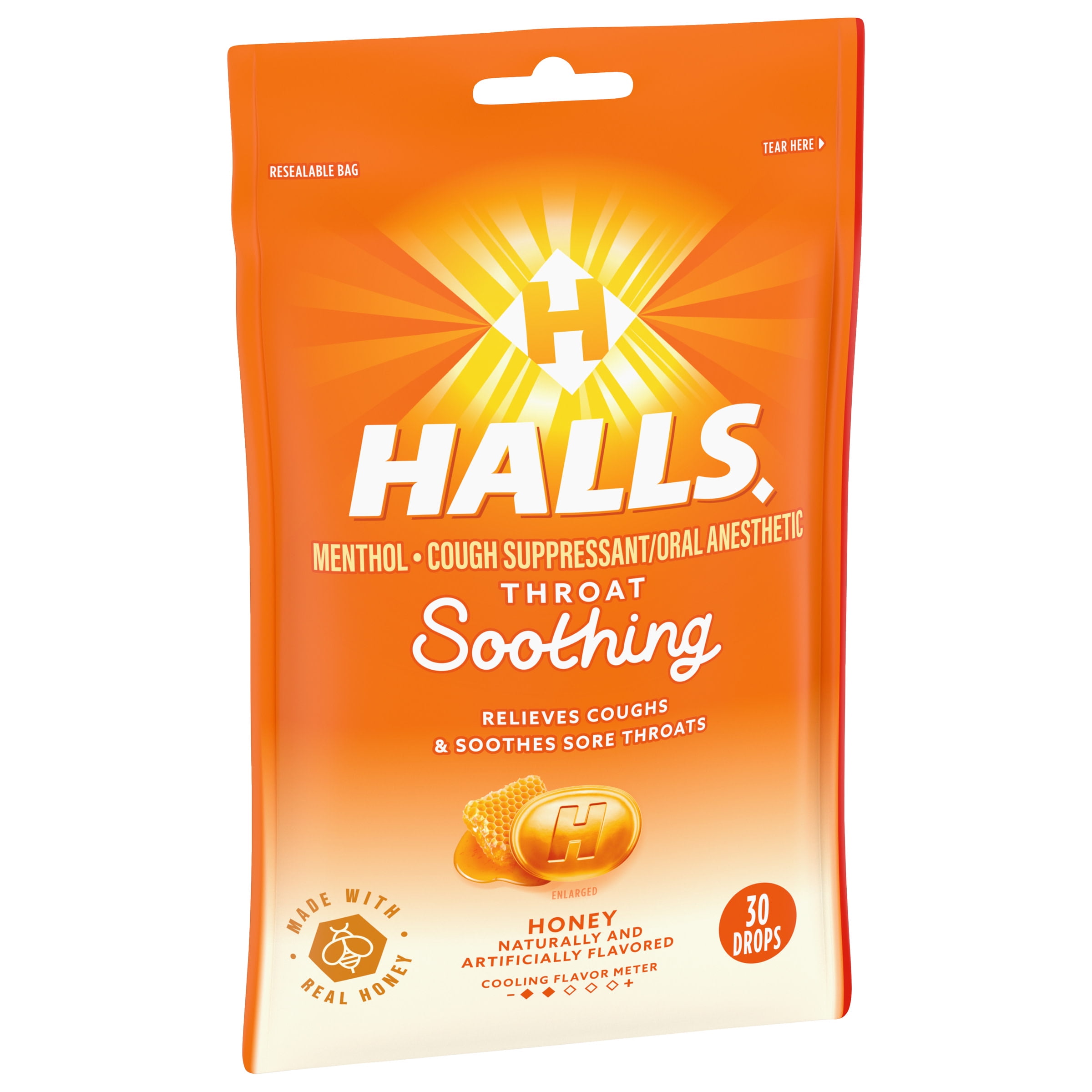 Halls Honey Throat Soothing Cough Drops 30 Drops