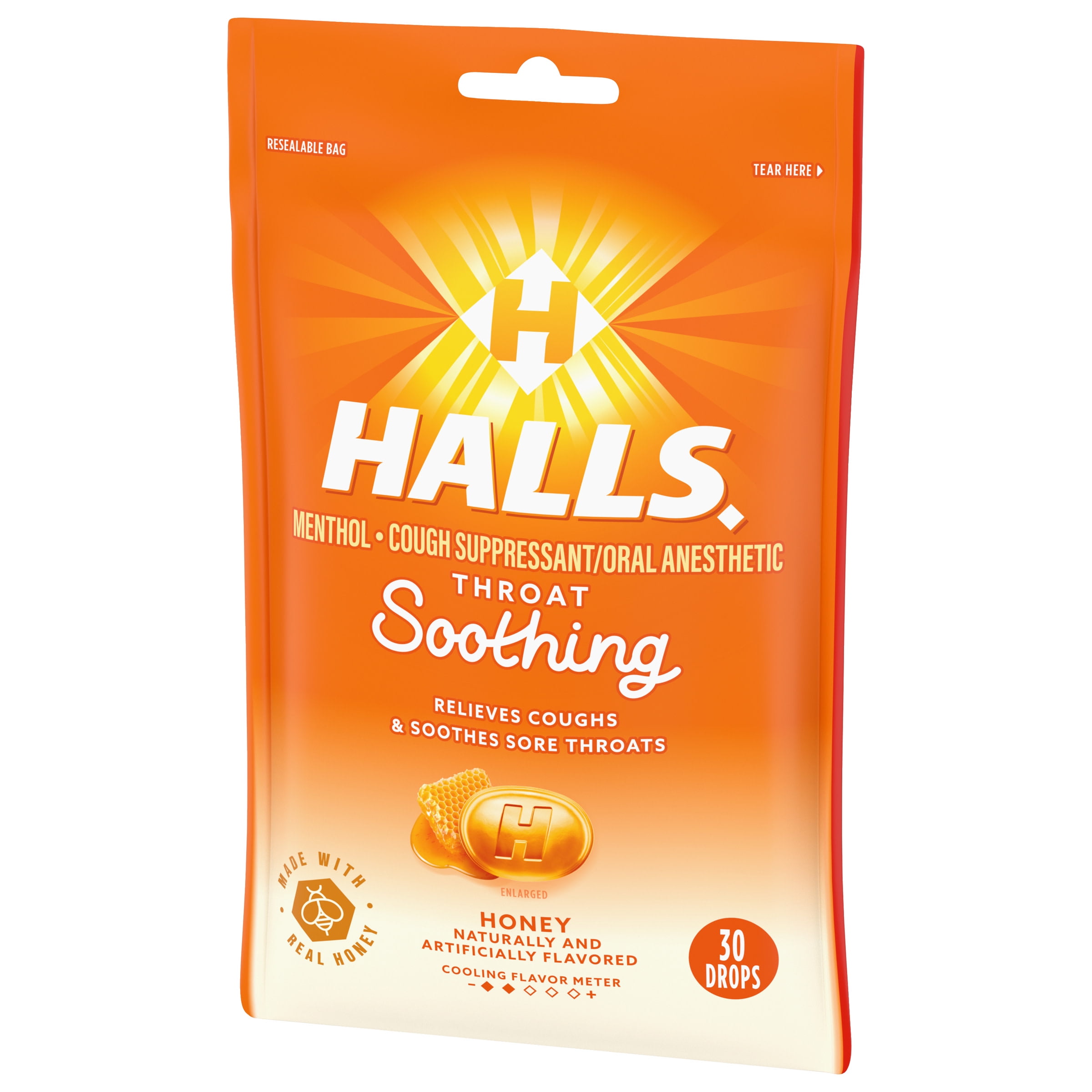Halls Honey Throat Soothing Cough Drops 30 Drops