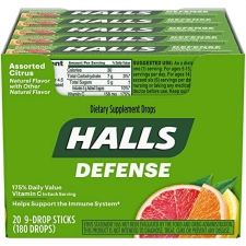 Halls Defense Citrus Vitamin C Drops 20 Packs 180 Total Drops
