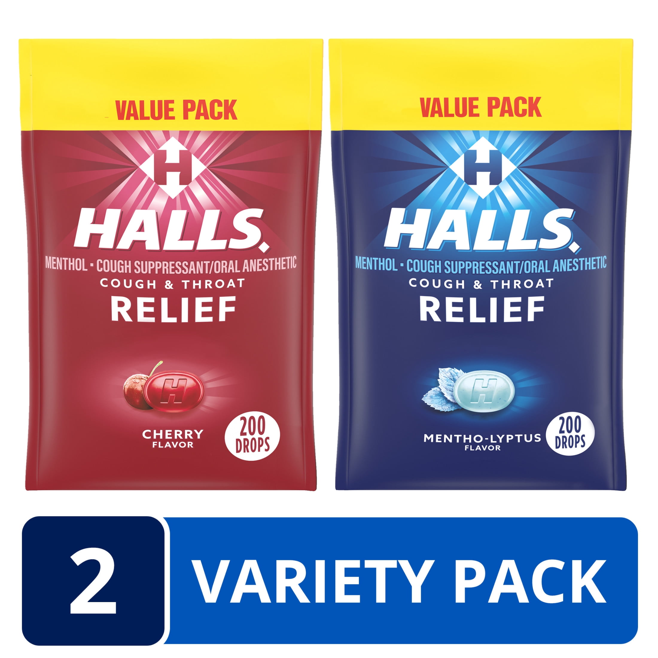 Halls Relief Variety Pack Cherry Mentho-Lyptus Cough Drops 2 Value Packs 400 Drops