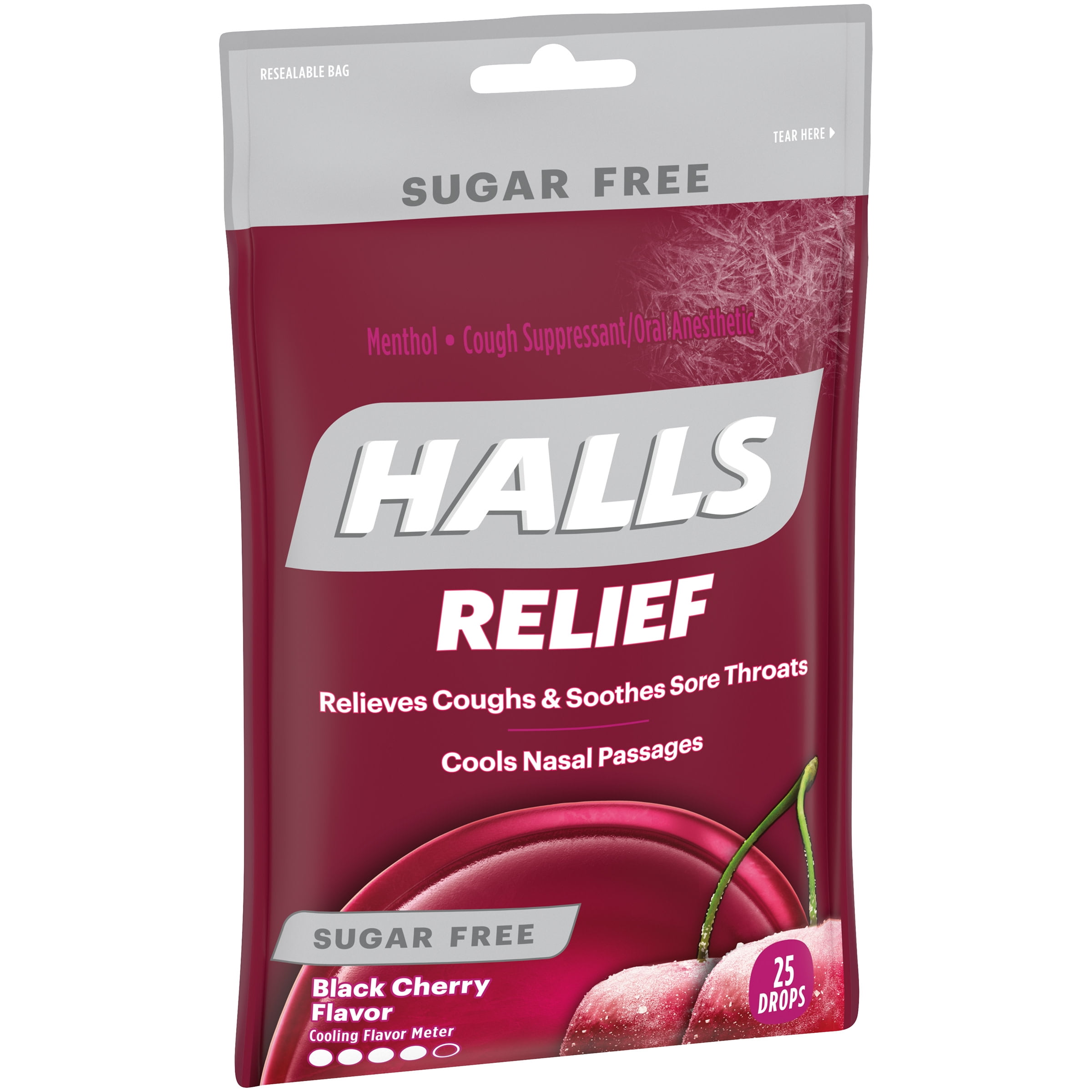 Halls Relief Black Cherry Sugar Free Cough Drops 25 Drops