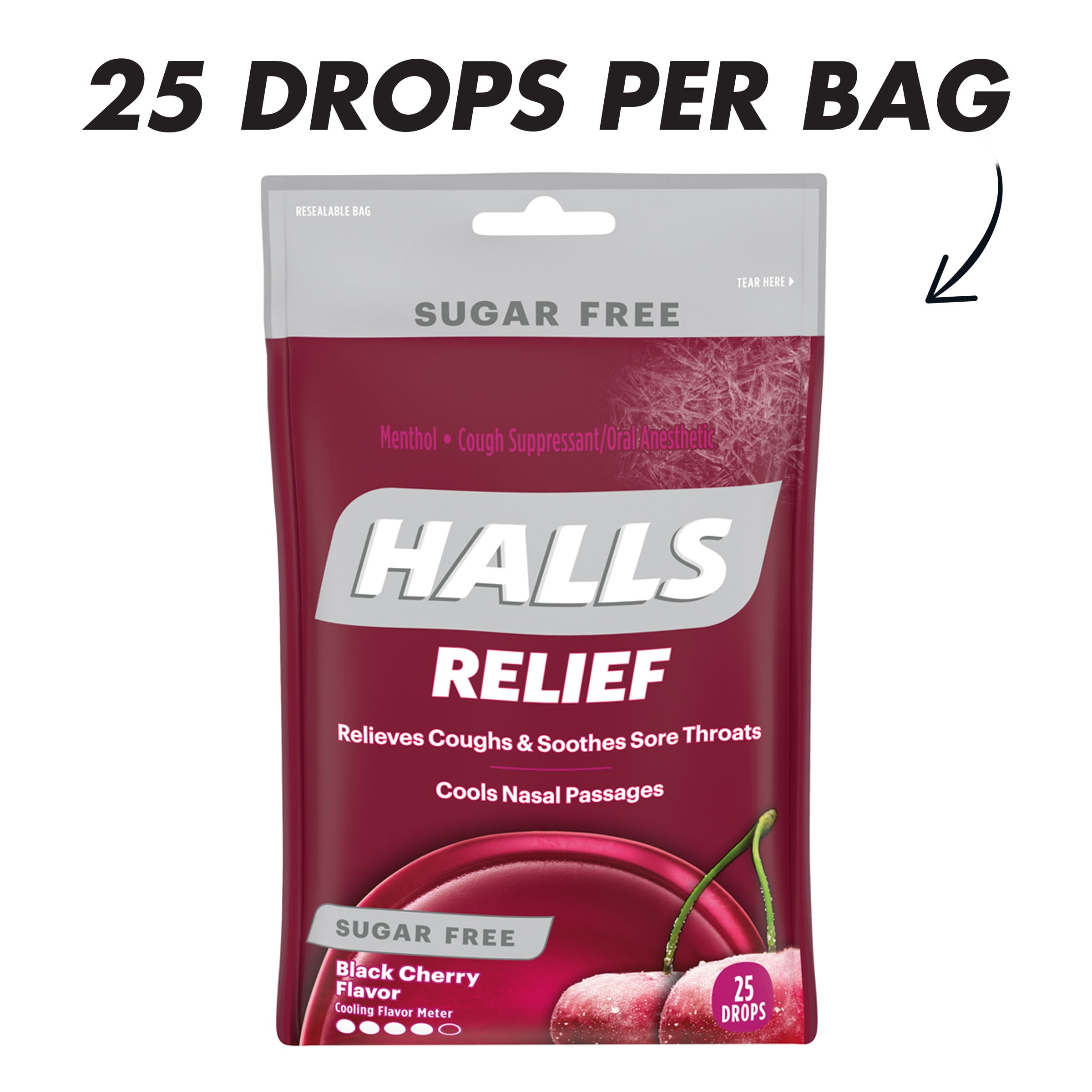 Halls Relief Black Cherry Sugar Free Cough Drops 25 Drops