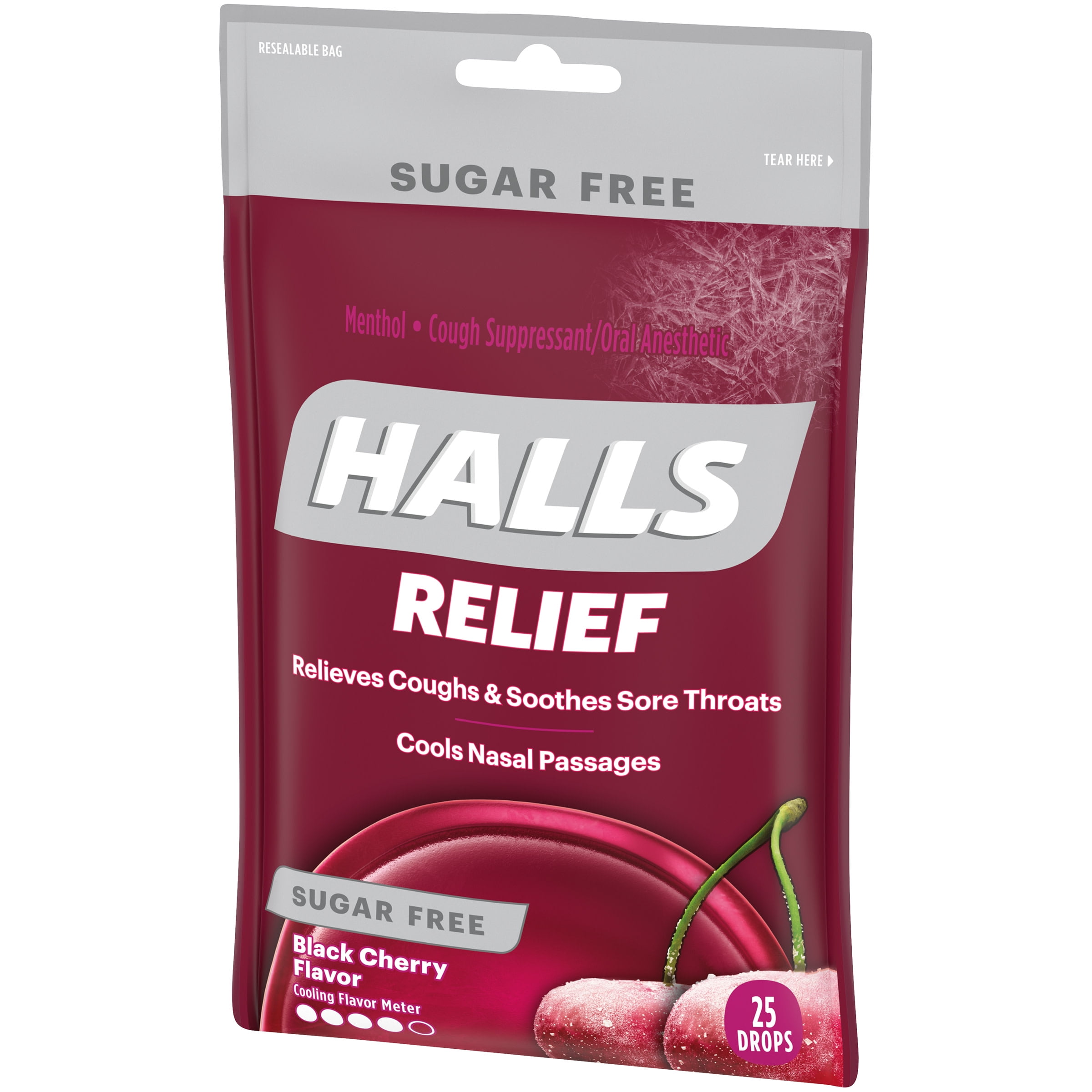 Halls Relief Black Cherry Sugar Free Cough Drops 25 Drops