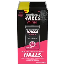 Halls Minis Watermelon Flavor Sugar Free Cough Drops 8 Packs 24 Drops