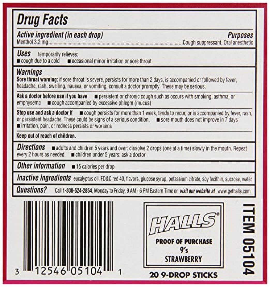 Halls Strawberry Cough Drops 9 Ct Box of 20