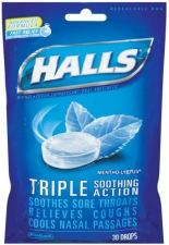 Halls Mentho-Lyptus Triple Action Drops 30 Each Pack of 2 for Great Relief