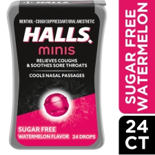 Halls Minis Watermelon Flavor Sugar Free Cough Drops 24 Drops Bundle