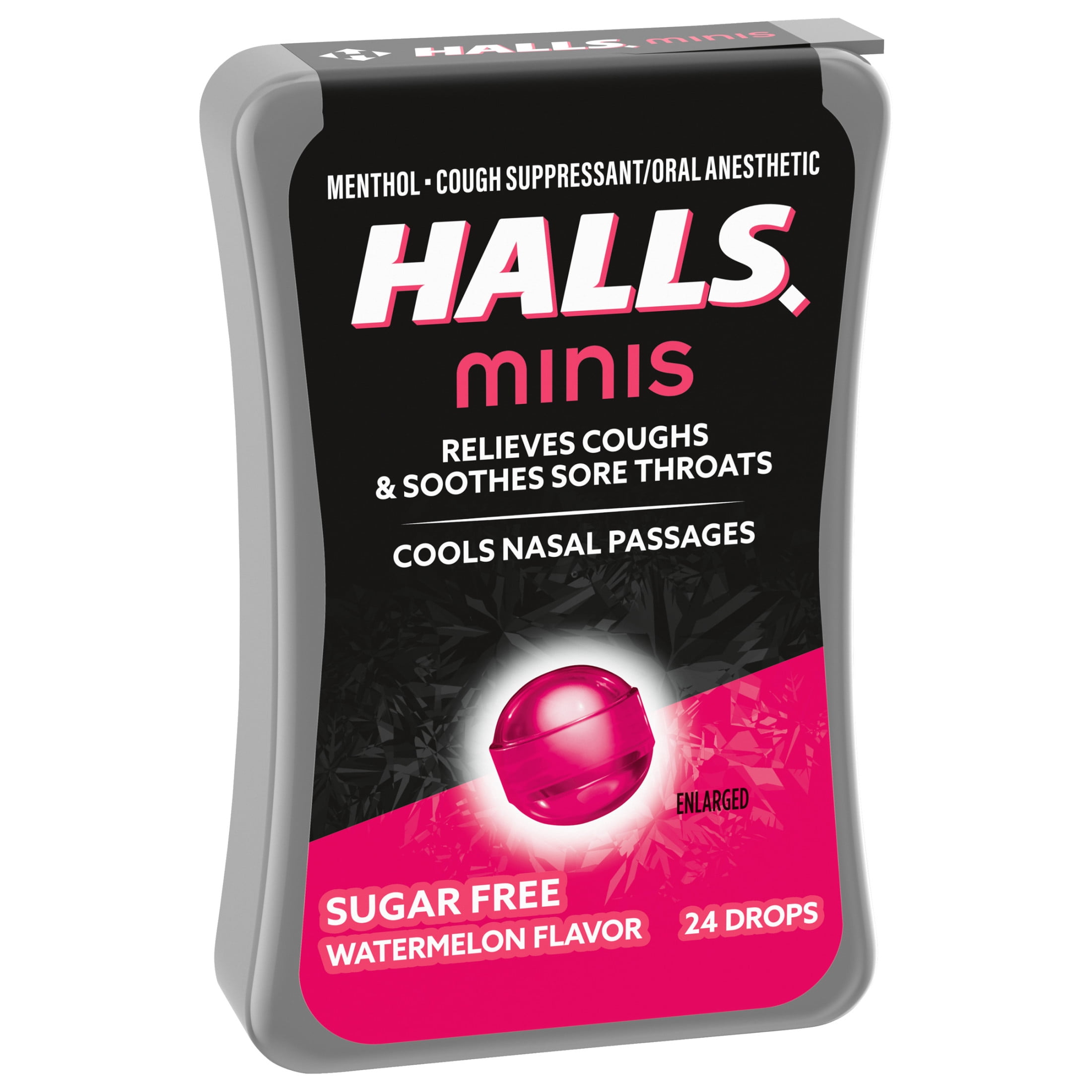 Halls Minis Watermelon Flavor Sugar Free Cough Drops 24 Drops Bundle