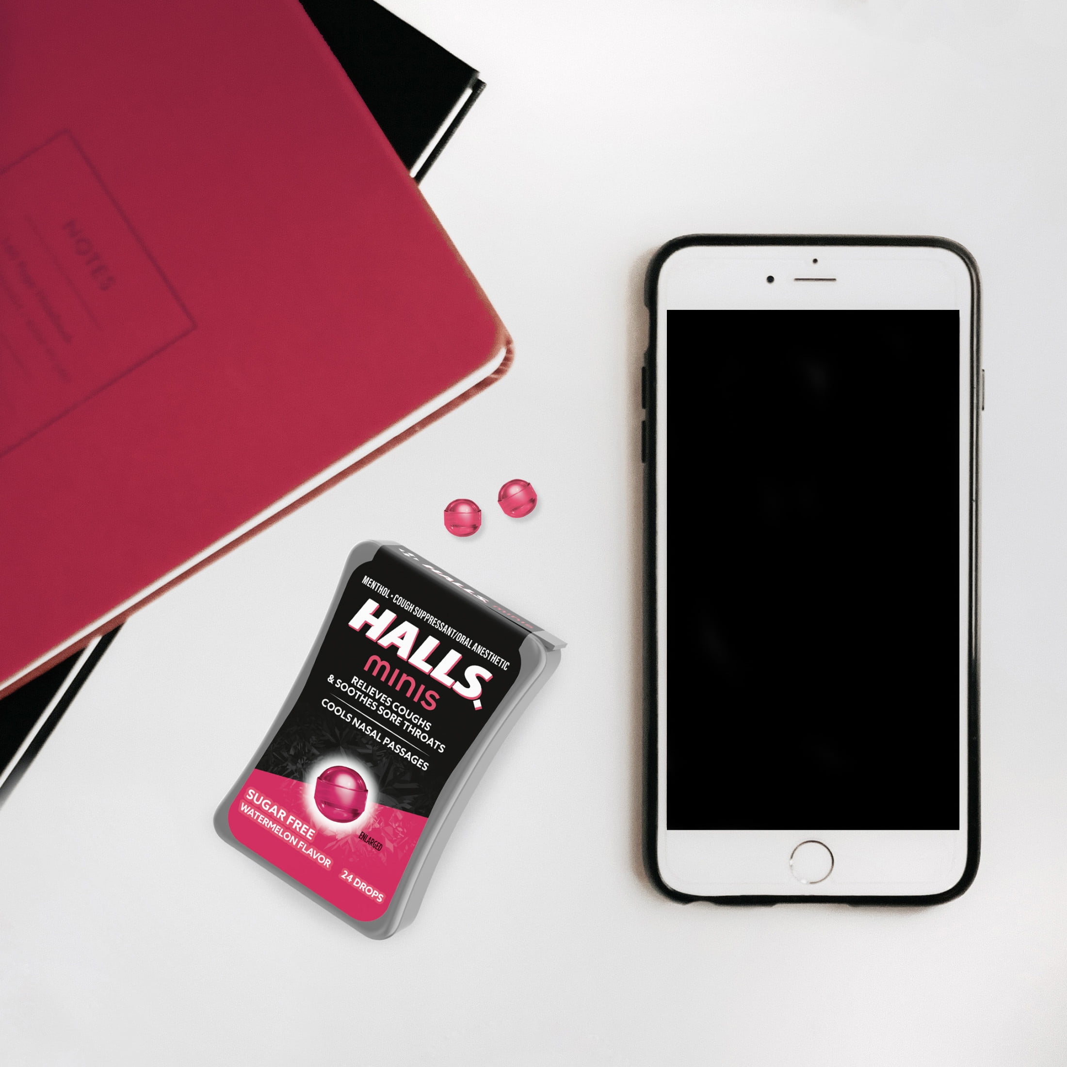 Halls Minis Watermelon Flavor Sugar Free Cough Drops 24 Drops Bundle
