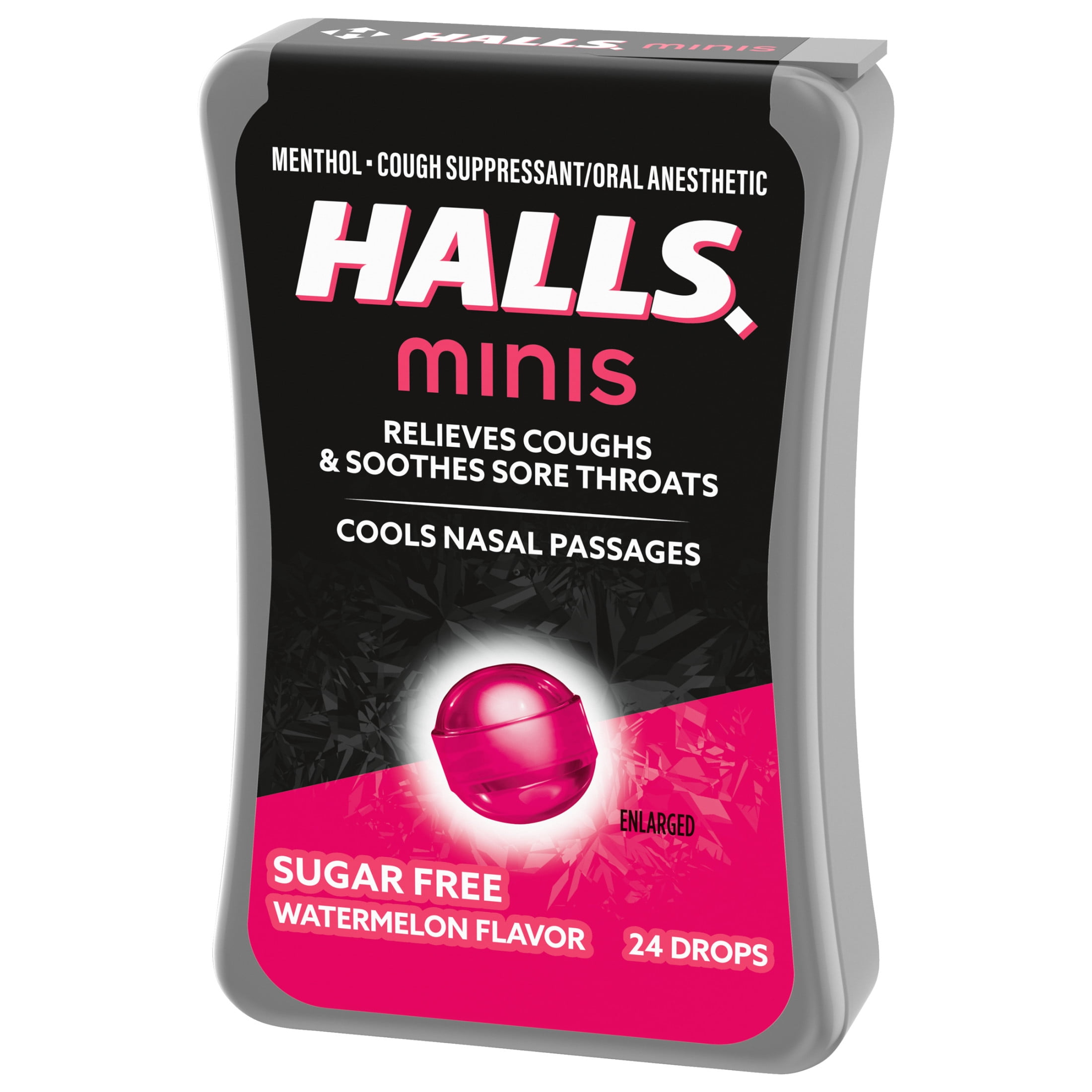 Halls Minis Watermelon Flavor Sugar Free Cough Drops 24 Drops Bundle