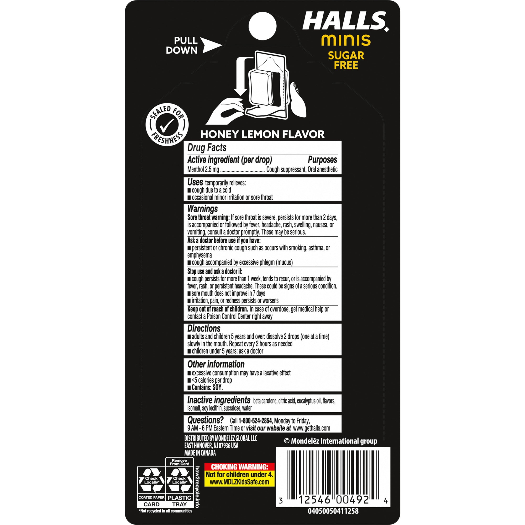 Halls Mini Honey Lemon Sugar-Free Cough Drops 24 Count