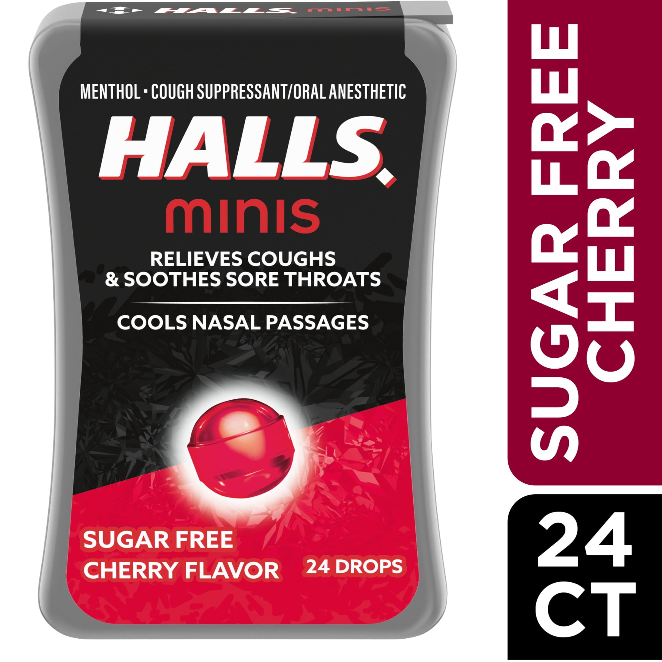 Halls Minis Cherry Flavor Sugar Free Cough Drops 24 Drops
