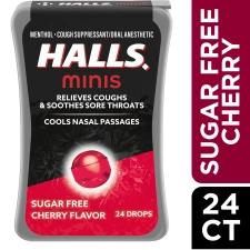 Halls Minis Cherry Flavor Sugar Free Cough Drops 24 Drops