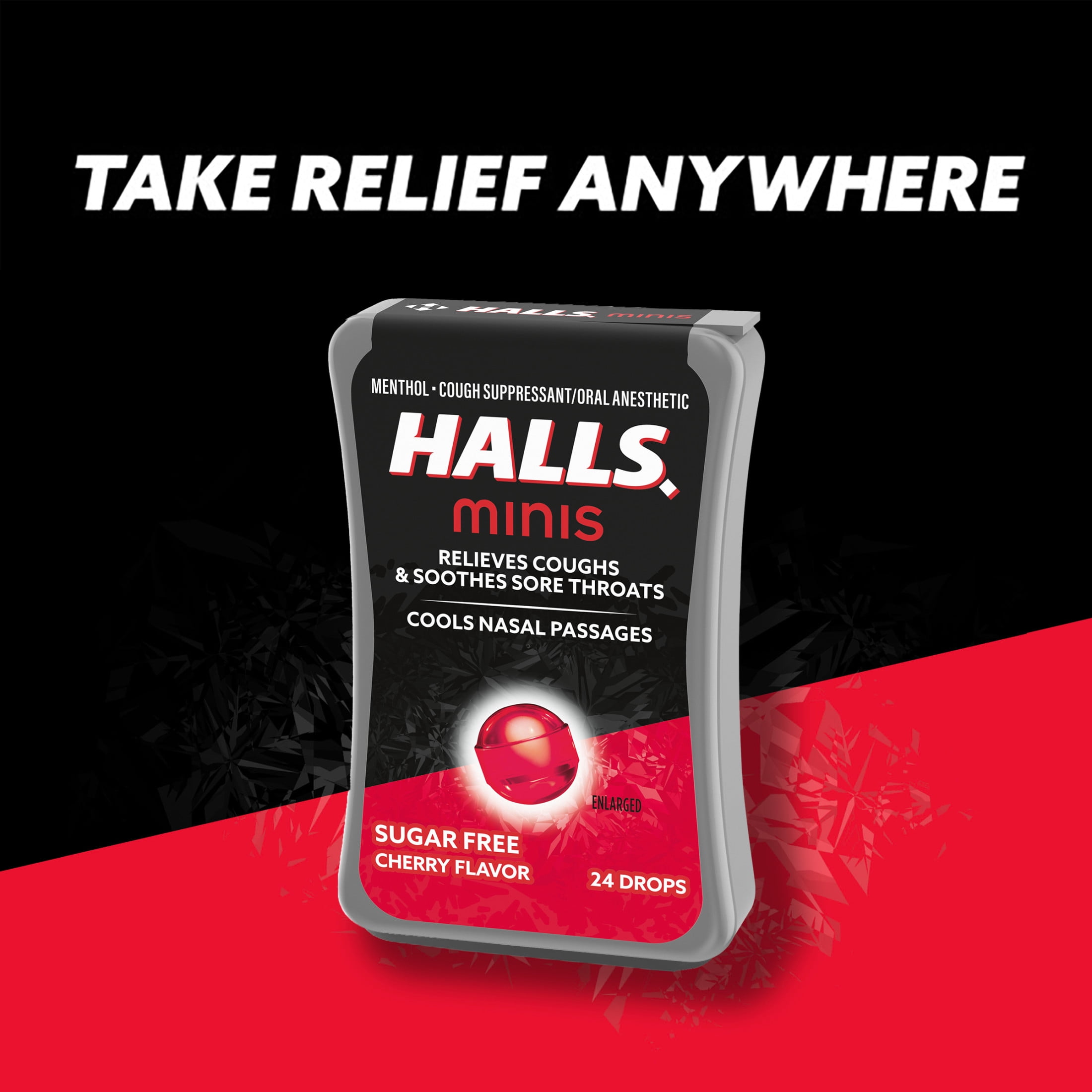 Halls Minis Cherry Flavor Sugar Free Cough Drops 24 Drops