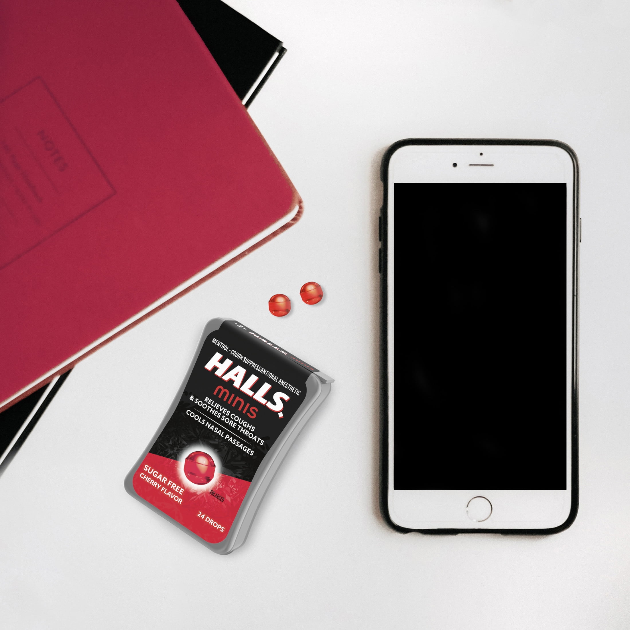 Halls Minis Cherry Flavor Sugar Free Cough Drops 24 Drops