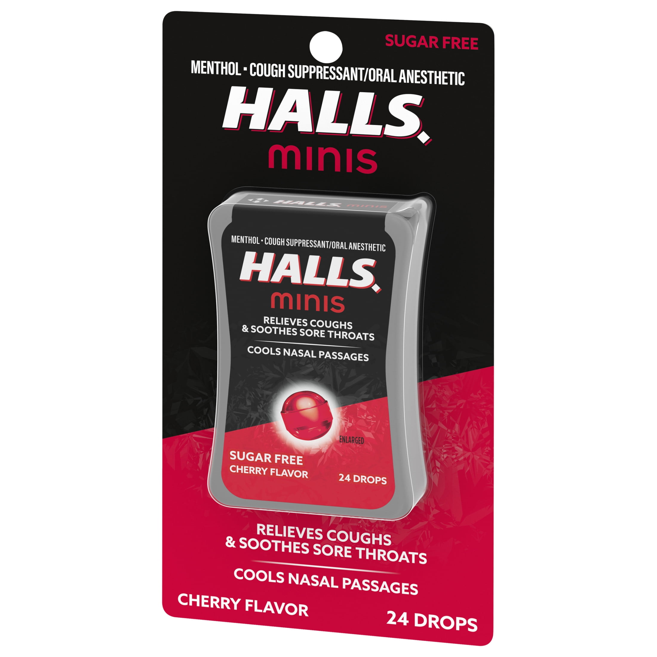 Halls Minis Cherry Flavor Sugar Free Cough Drops 24 Drops
