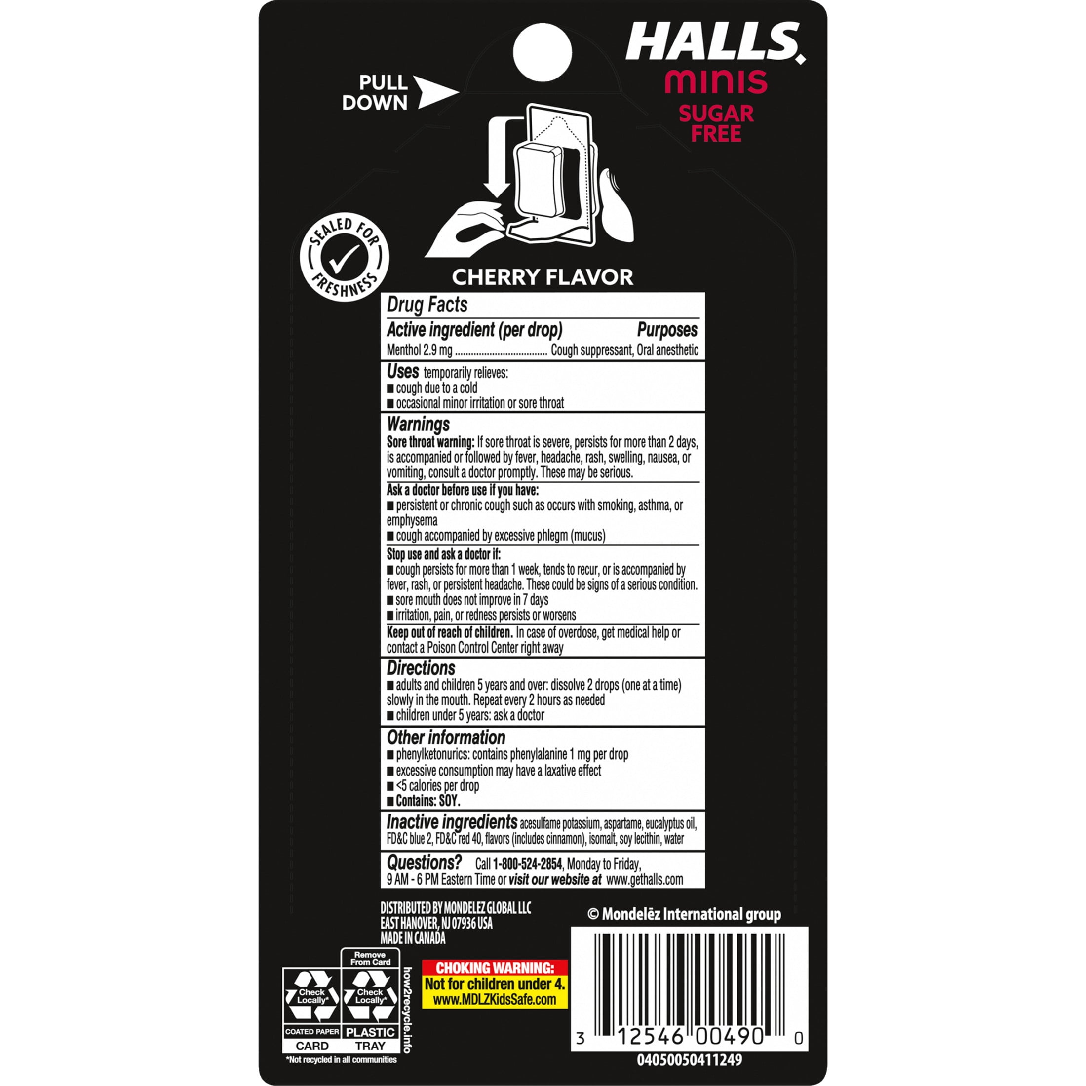 Halls Minis Cherry Flavor Sugar Free Cough Drops 24 Drops