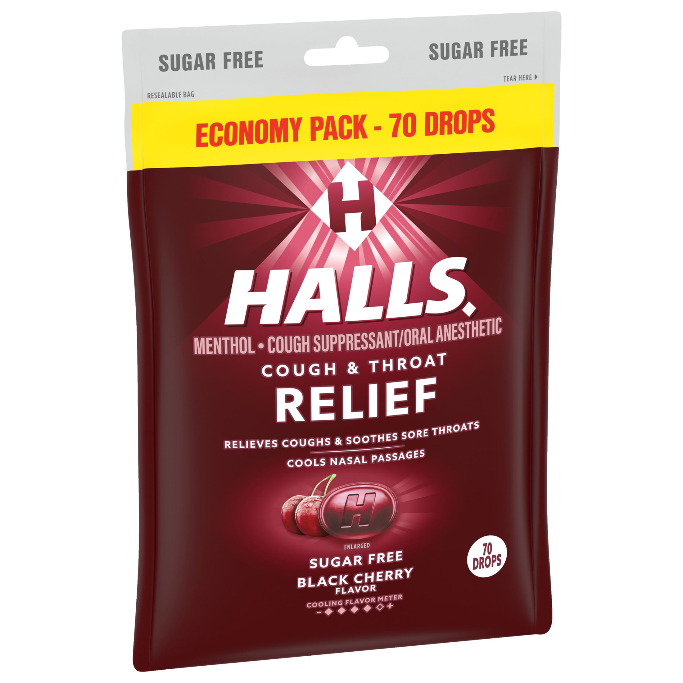 Halls Relief Sugar Free Black Cherry Cough Drops Economy Pack 70 Drops