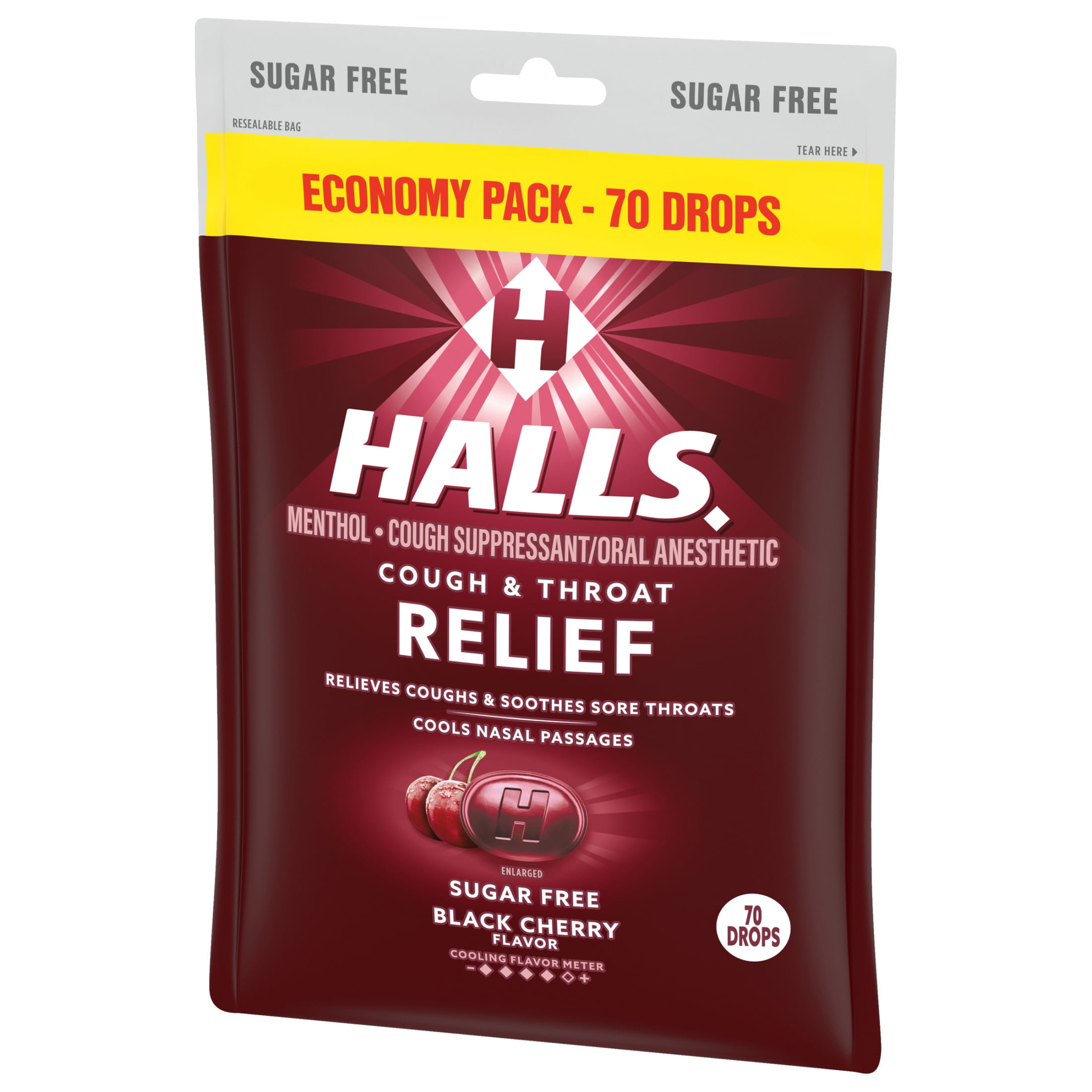 Halls Relief Sugar Free Black Cherry Cough Drops Economy Pack 70 Drops
