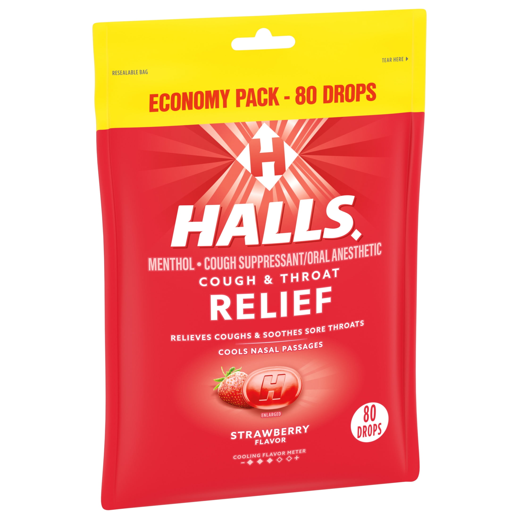 Halls Relief Strawberry Cough Drops Economy Pack 80 Drops