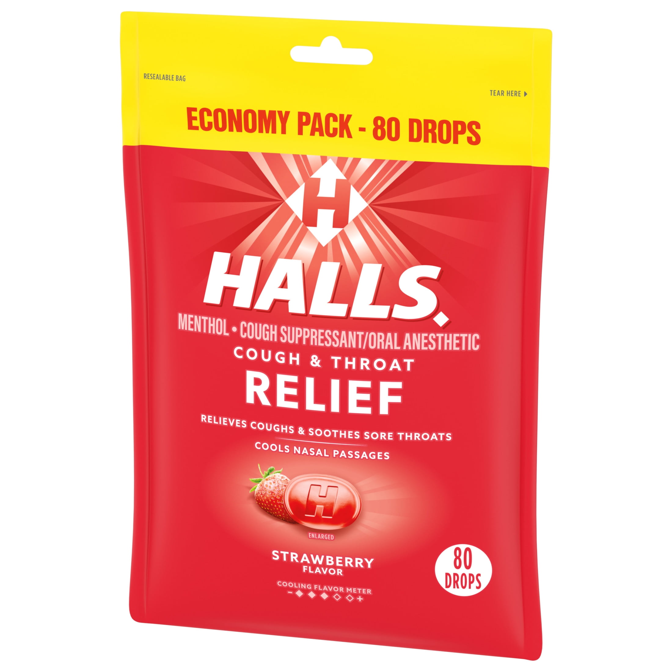 Halls Relief Strawberry Cough Drops Economy Pack 80 Drops