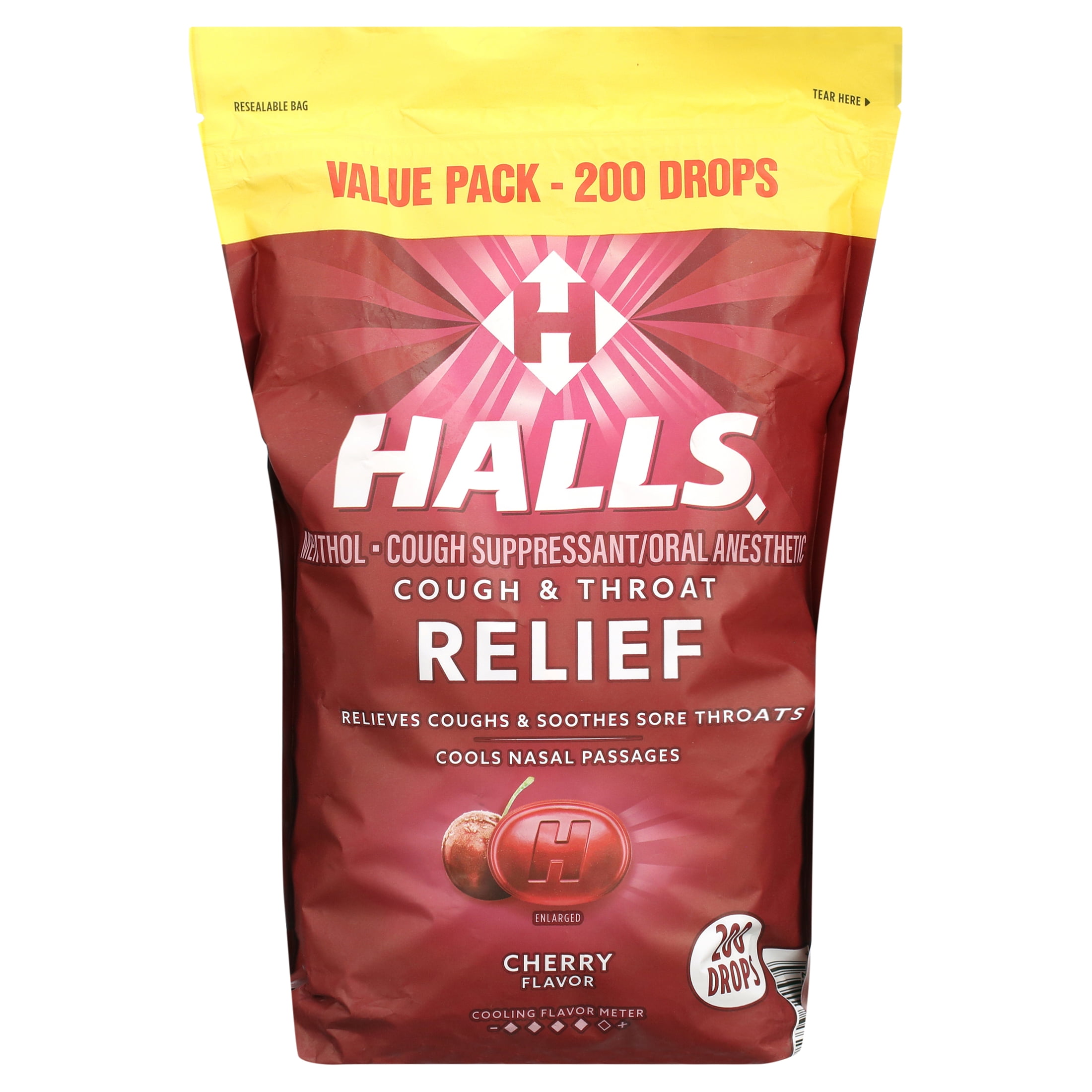 Halls Cherry Cough Suppressant Oral Anesthetic Drops 200 Count