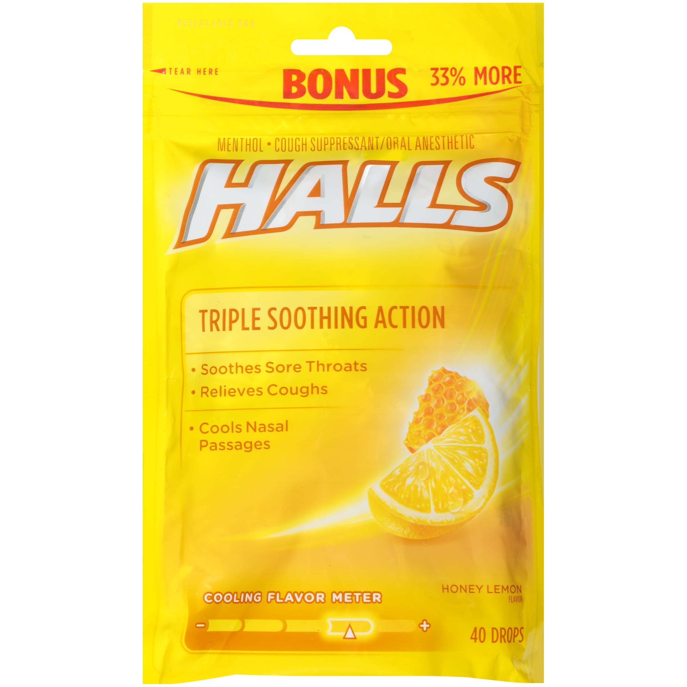 Halls Relief Honey Lemon Cough Drops 40 Total Drops