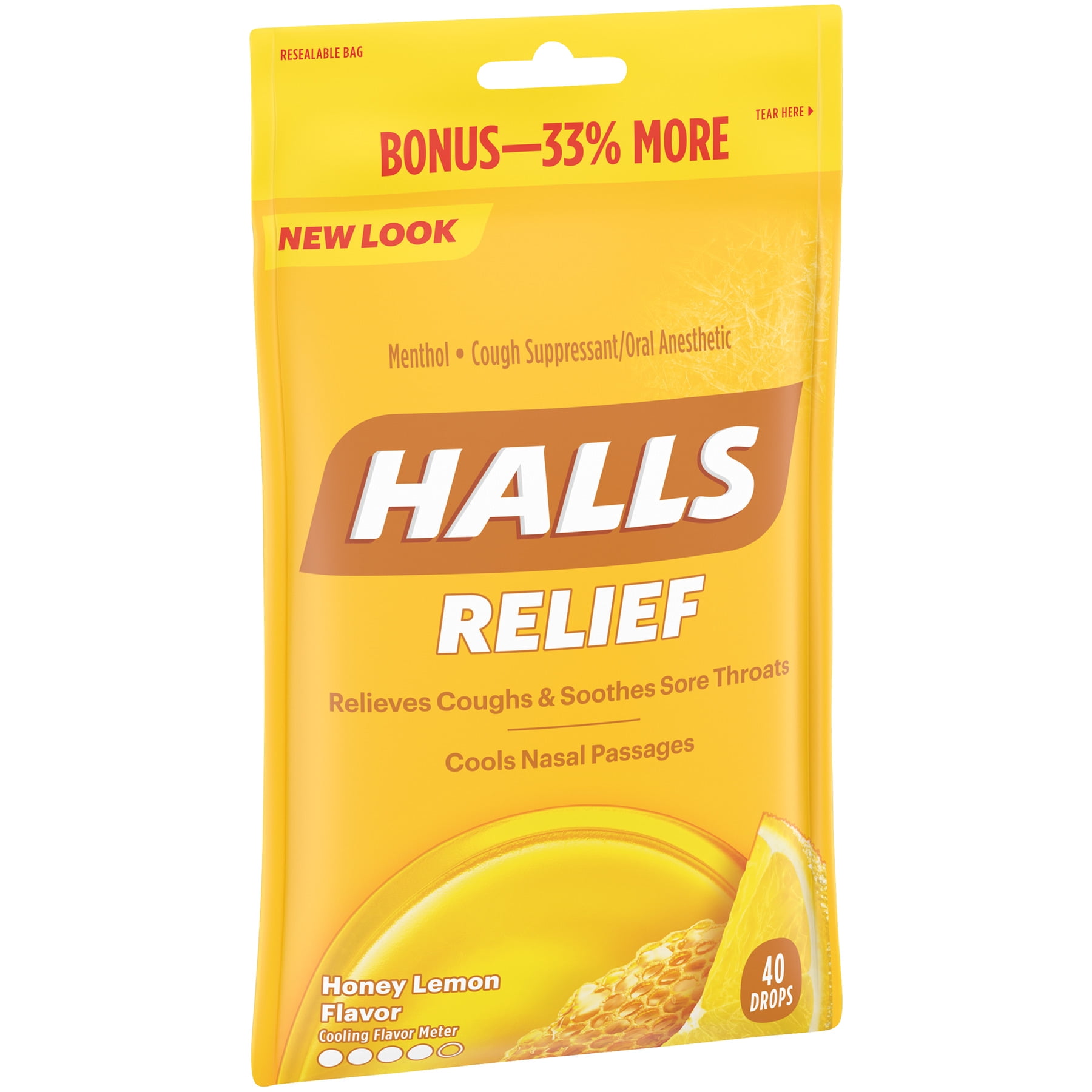 Halls Relief Honey Lemon Cough Drops 40 Total Drops