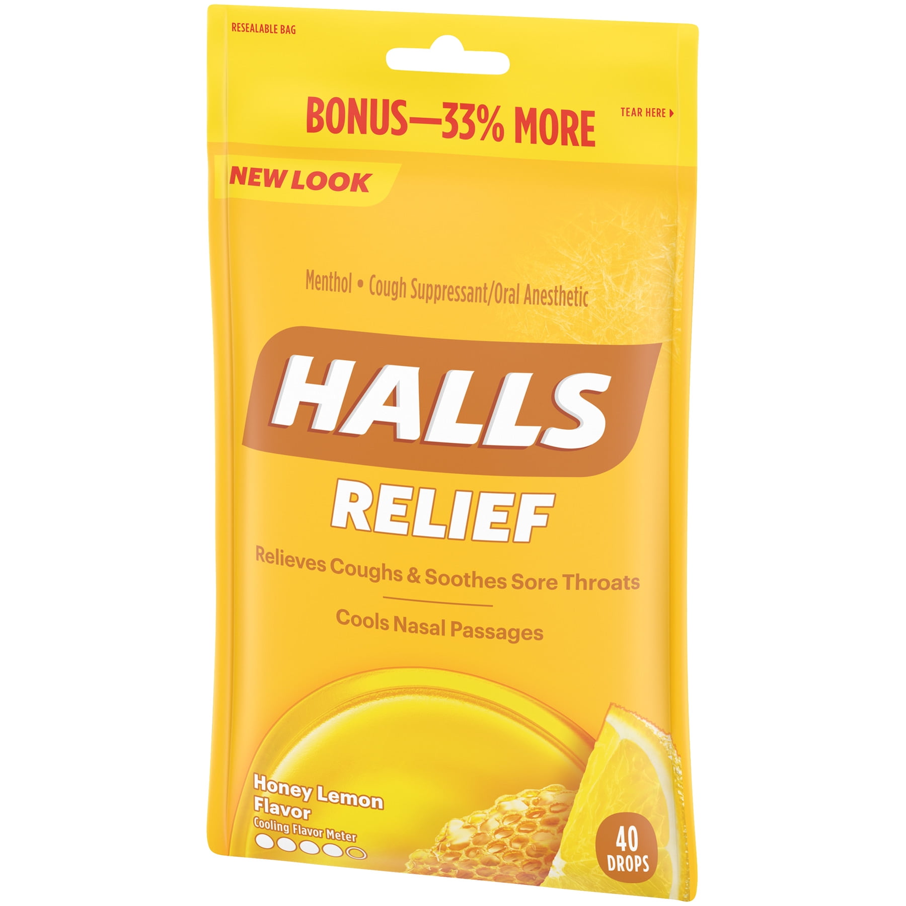 Halls Relief Honey Lemon Cough Drops 40 Total Drops