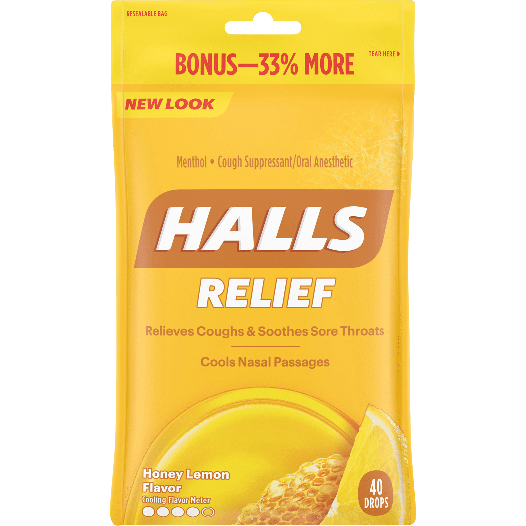 Halls Relief Honey Lemon Cough Drops 40 Total Drops