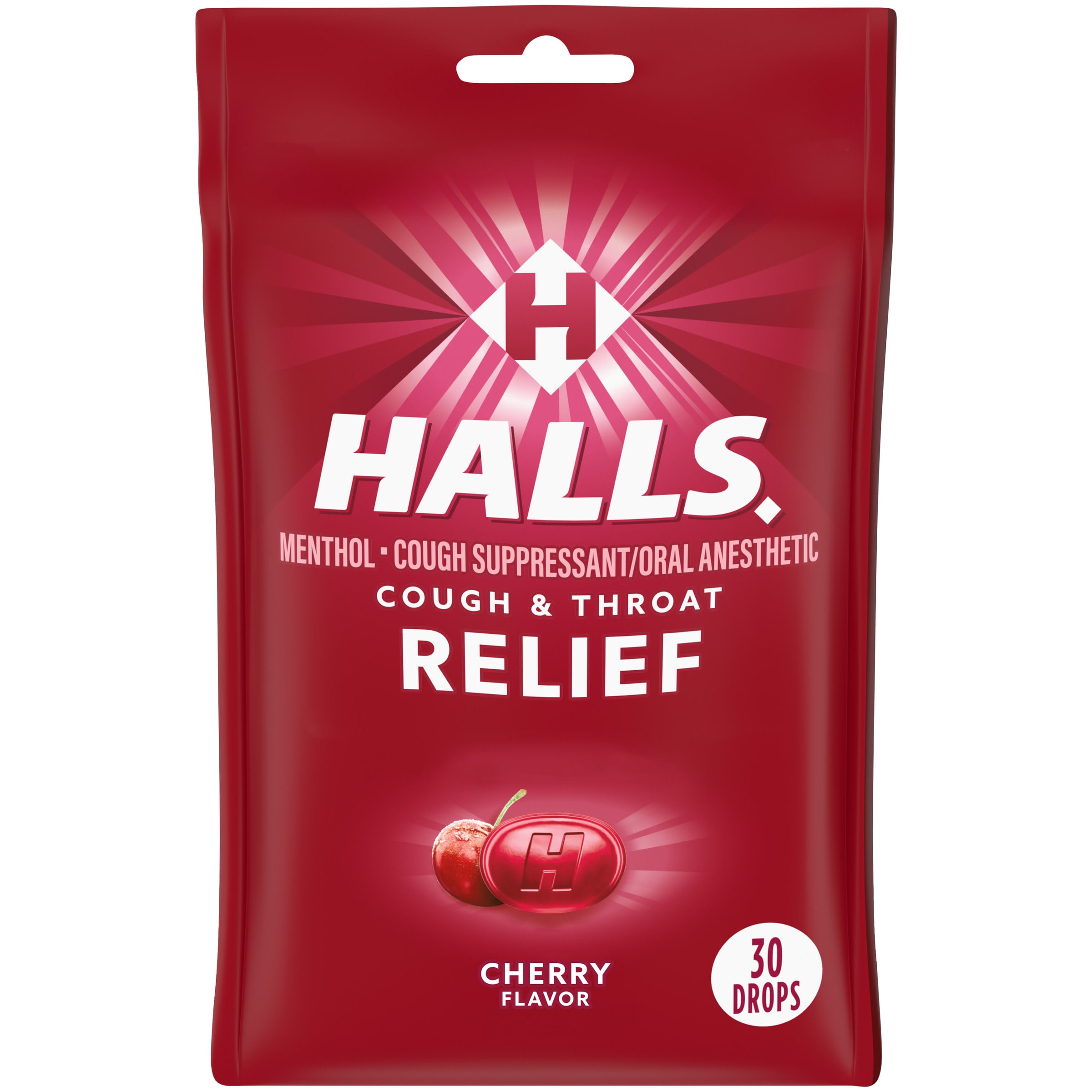 Halls Relief Cherry Cough Drops 30 Drops 4 Pack
