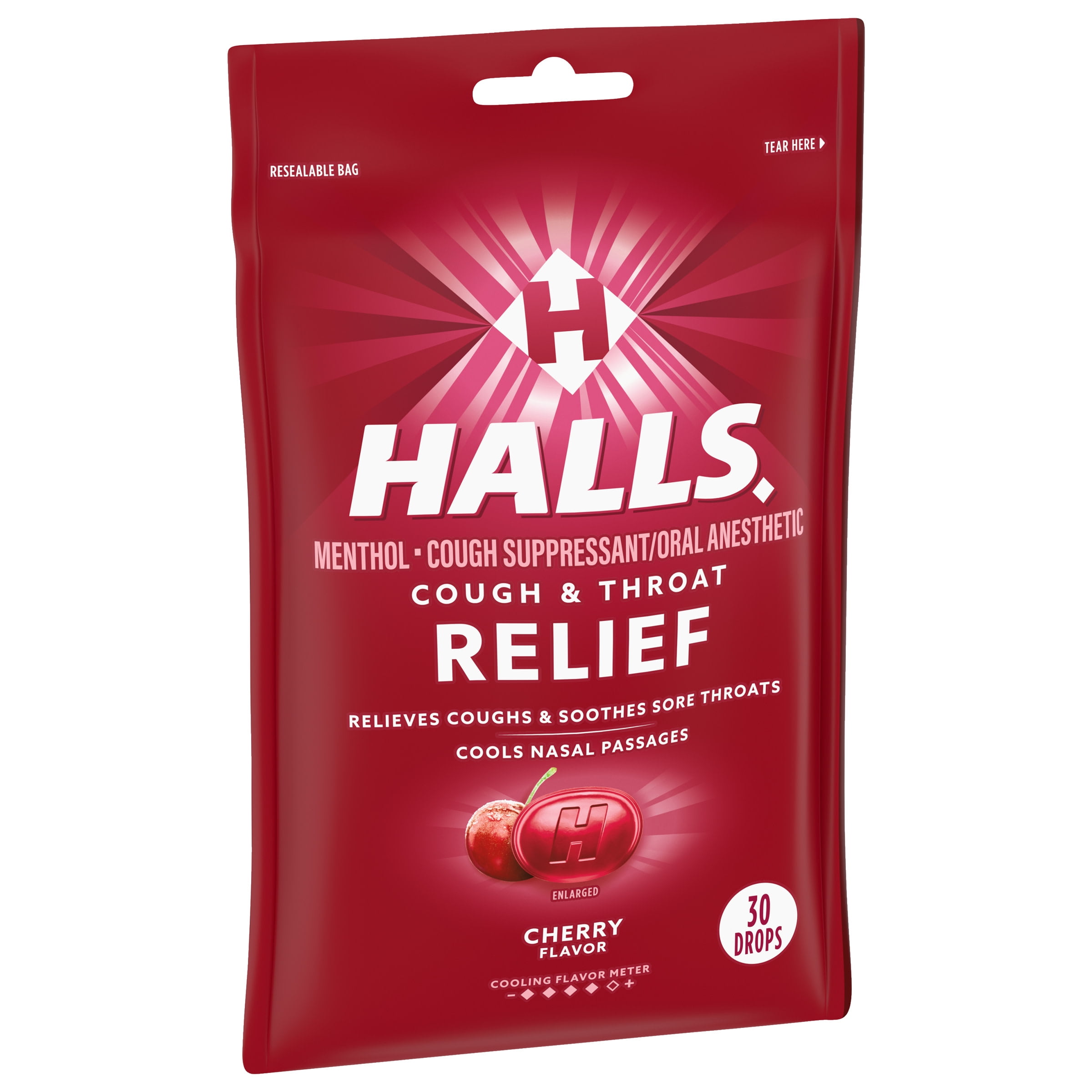 Halls Relief Cherry Cough Drops 30 Drops 4 Pack