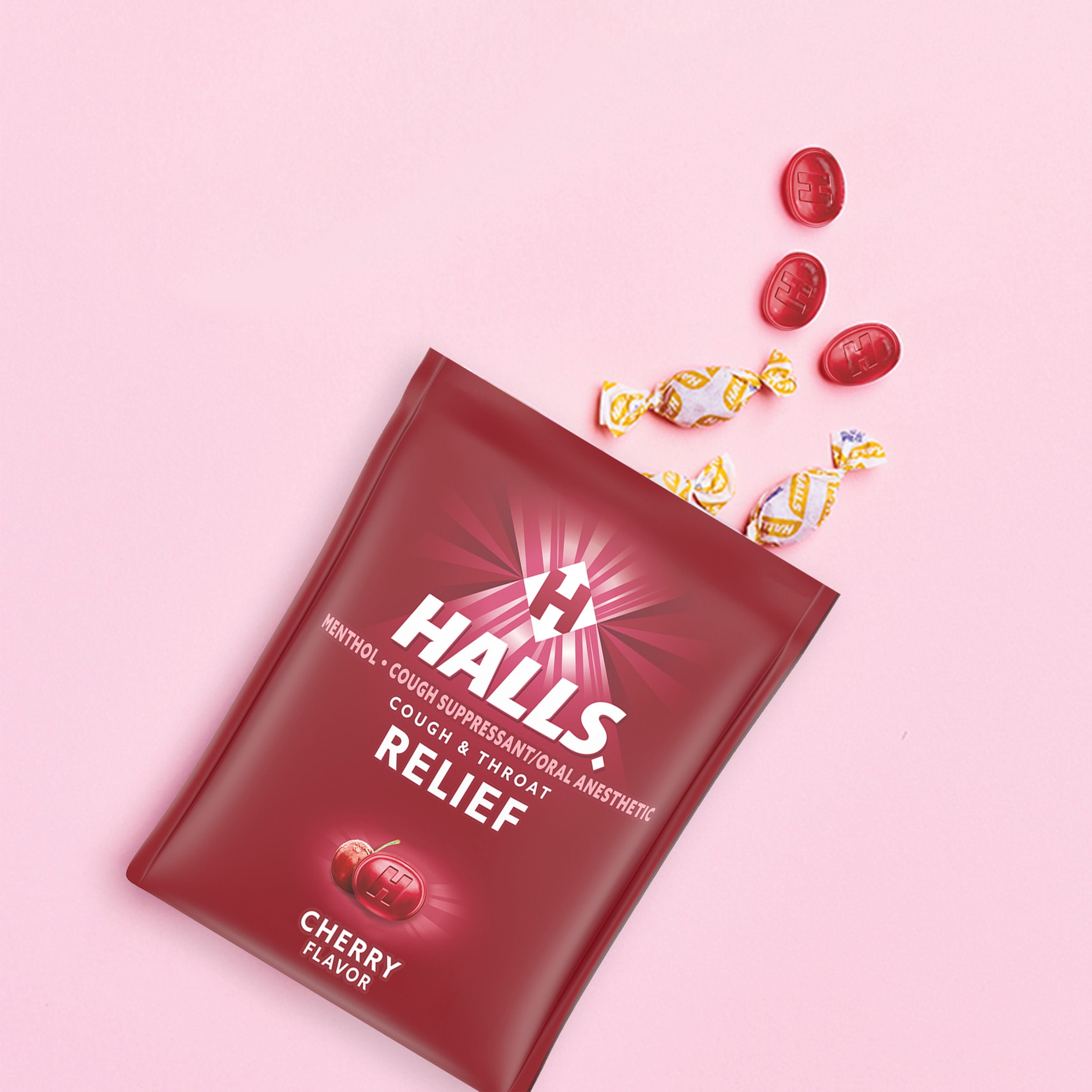 Halls Relief Cherry Cough Drops 30 Drops 4 Pack