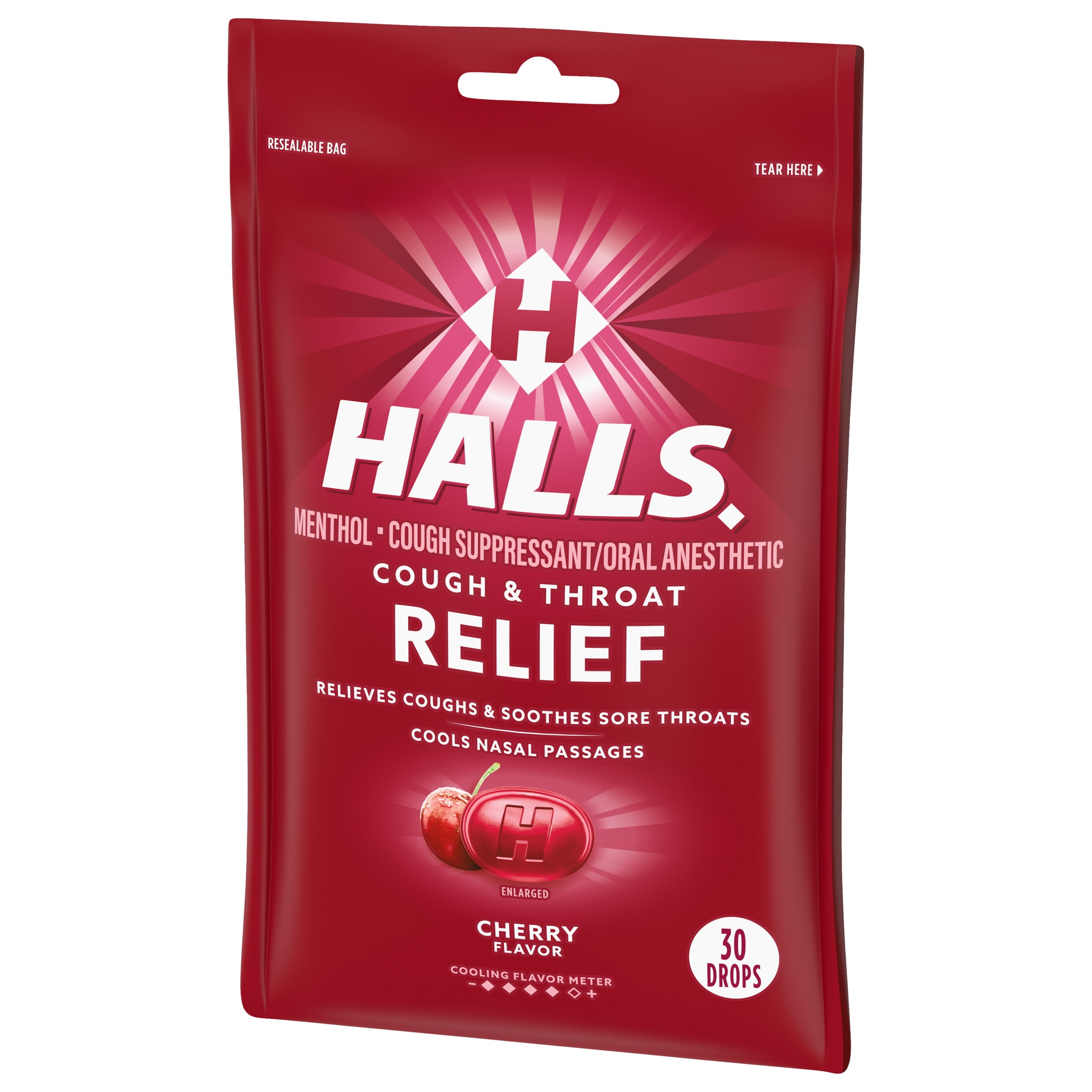 Halls Relief Cherry Cough Drops 30 Drops 4 Pack