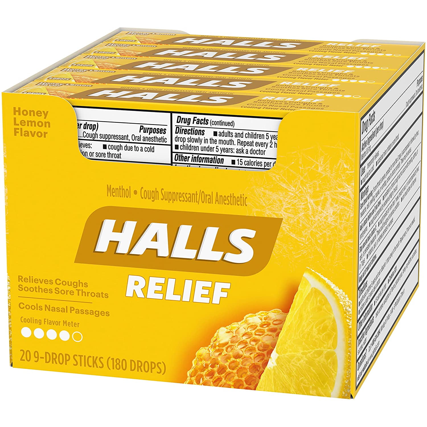 Halls Relief Honey Lemon Cough Drops 20 Packs 9 Drops Total