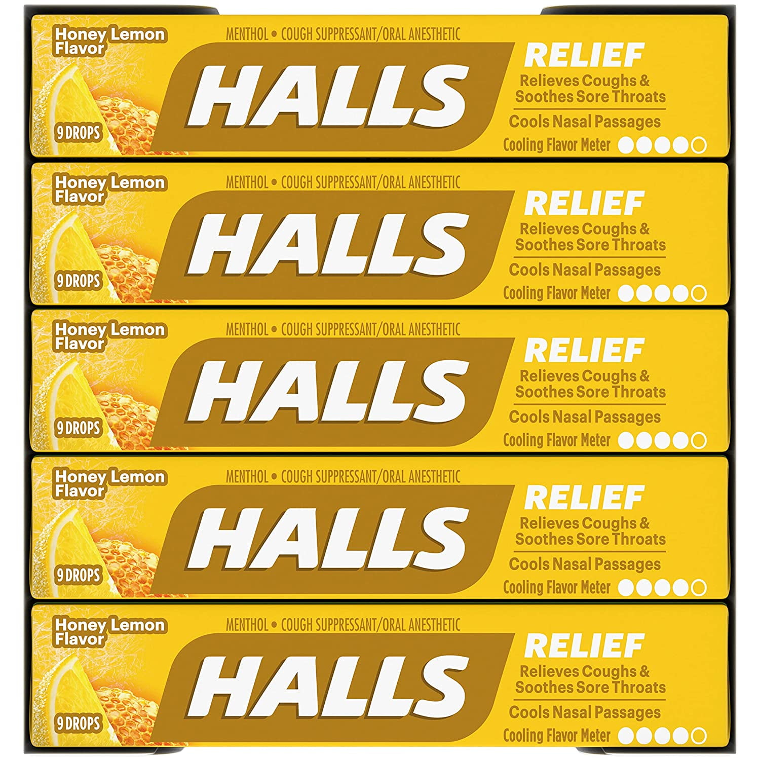 Halls Relief Honey Lemon Cough Drops 20 Packs 9 Drops Total