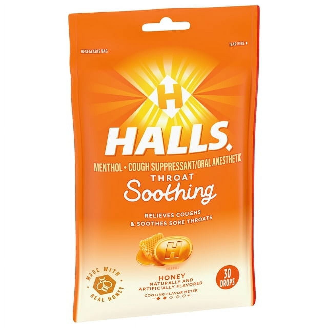 Halls Honey Menthol Drops 30 ea Pack of 3