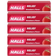 Halls Relief Strawberry Flavor Cough Suppressant Oral Anesthetic 45 Drops (5 Rolls)