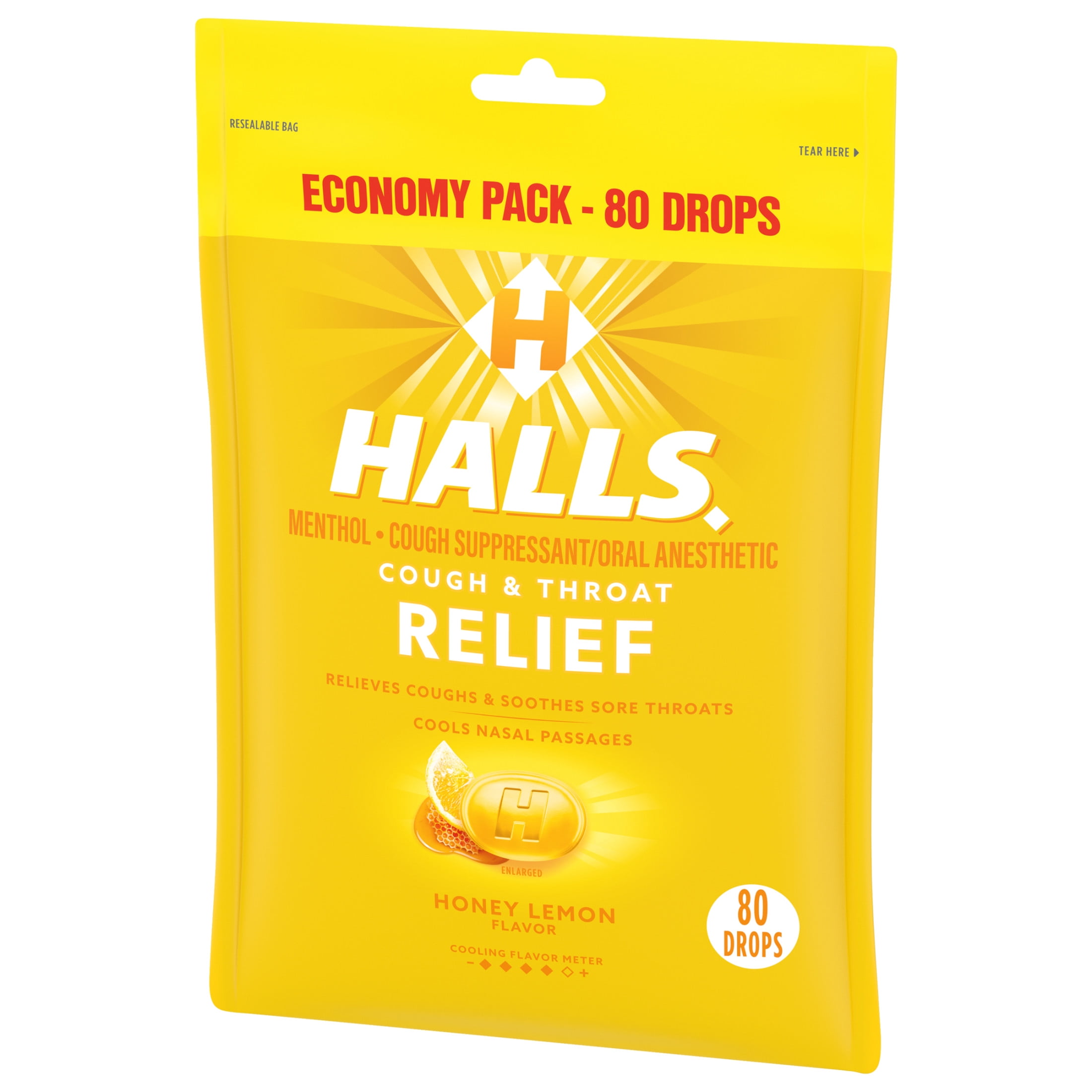 Halls Relief Honey Lemon Cough Drops Economy Pack 80 Drops 2 Pack