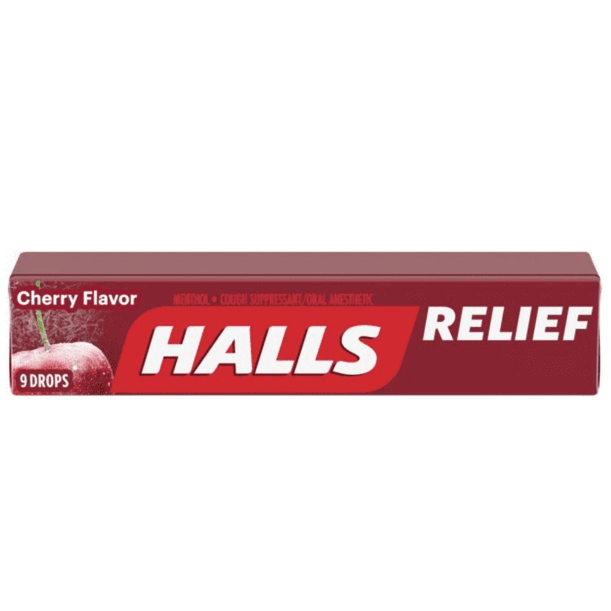 Halls Relief CHERRY Flavor Cough Suppressant Oral Anesthetic Drops 5-Pack 45 Drops